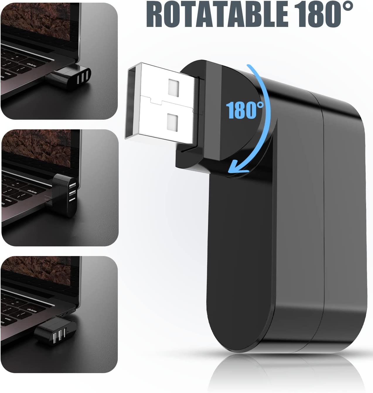 Usb Port Splitter, Panpeo 3 Port Usb 2.0 Expander Splitter [90/180 Degree Rotatable] For Laptop, Xbox, Wii, Ps3, Pc, Mac, Mac Bo