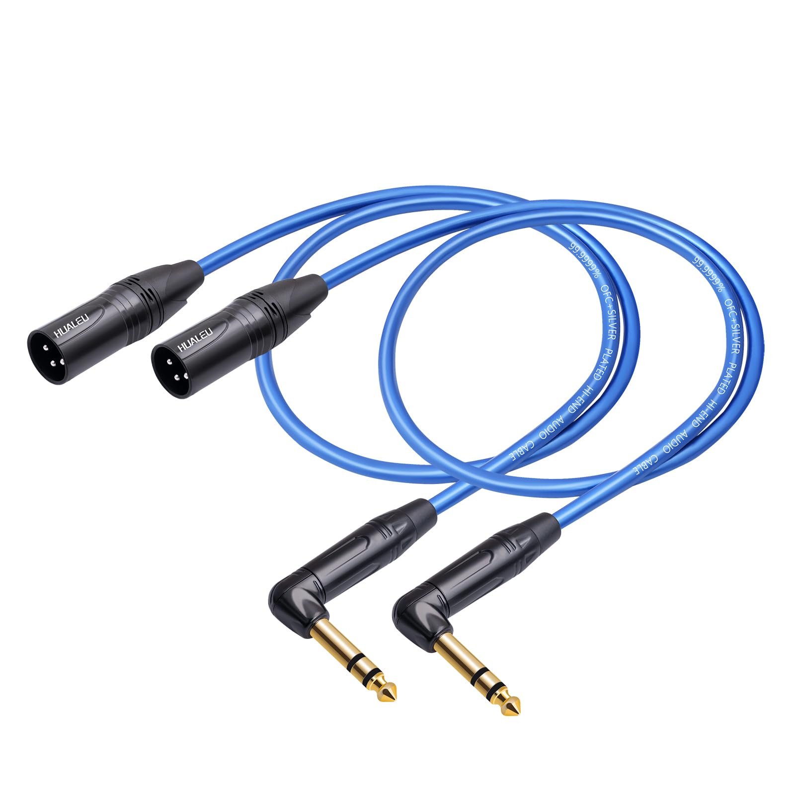 Hualeu 3.3Ft Right Angle 1/4 Trs To Xlr 3Pin Male Audio Cable,6N Ofc+Silver Plated Hi End Audio Cable,Right Angle 6.35Mm Ts To X