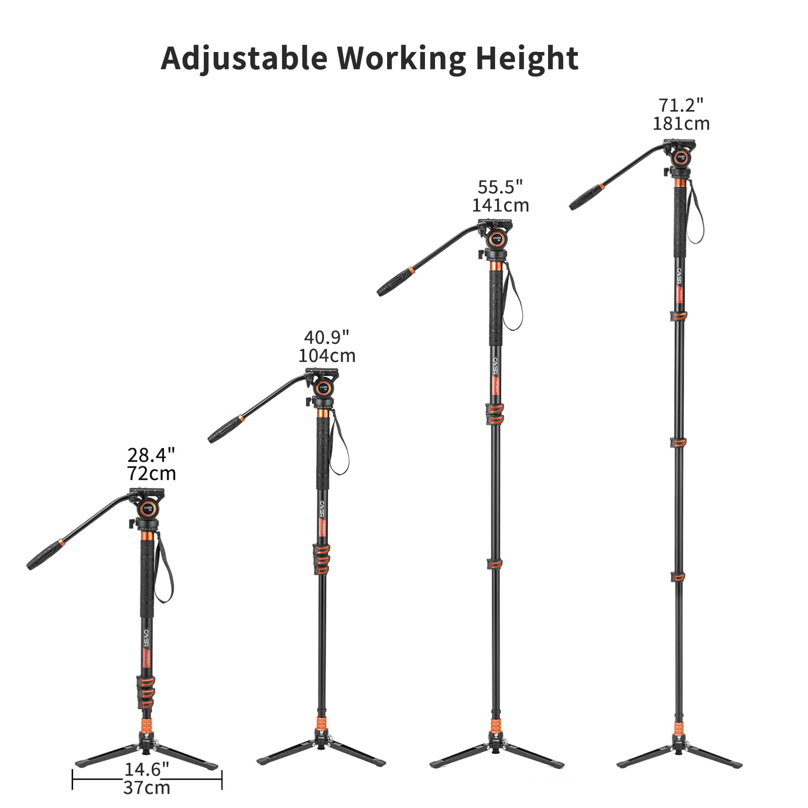 Cayer Fp34 Monopod With Feet, 71 Inch Aluminum Telescopic Camera Monopod With Fluid Head And 3 Leg Tripod Base For Dslr Video Ca