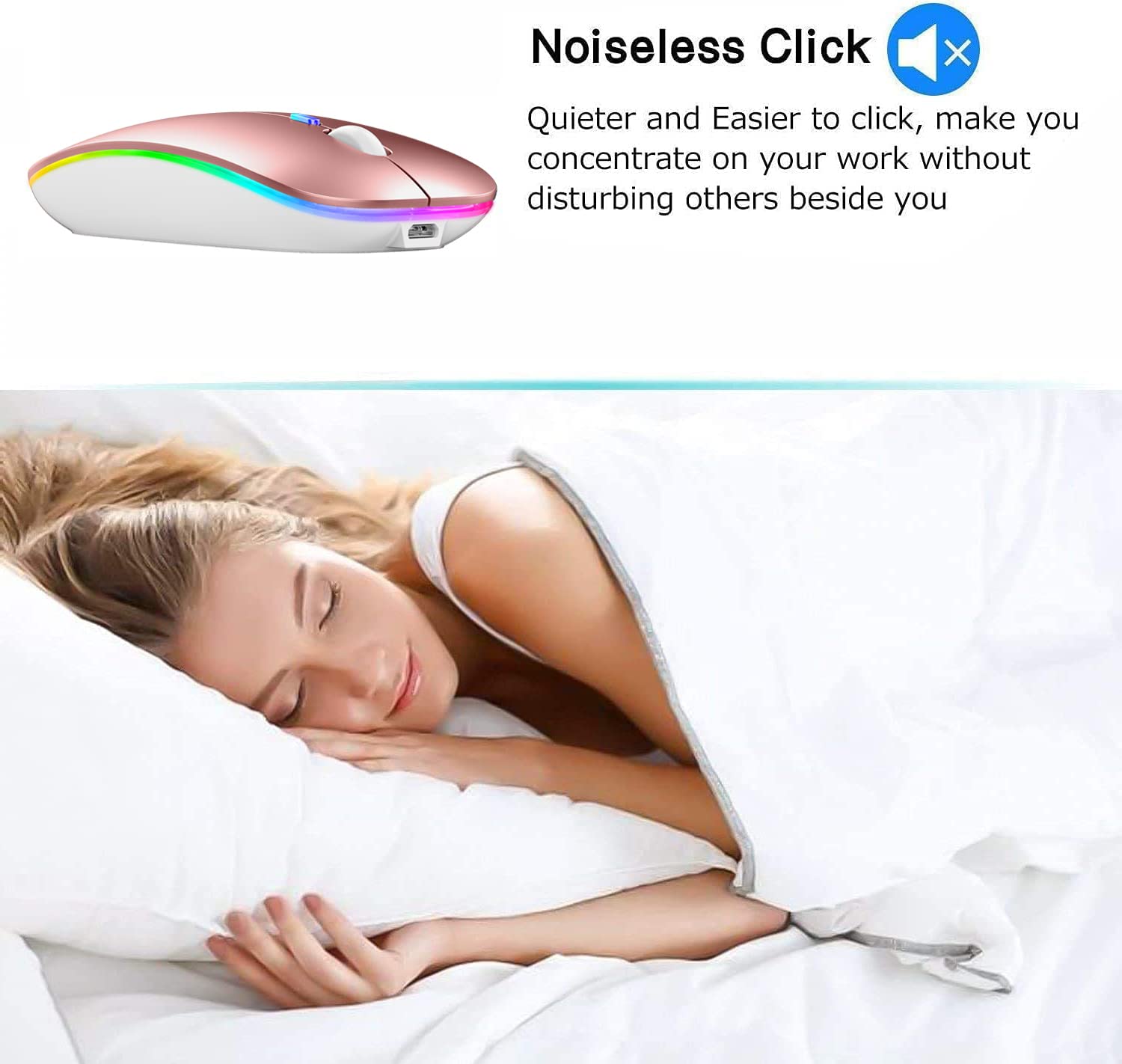 Neises Wireless Bluetooth Mouse, Rose Gold, 7 Color Led, Adjustable Dpi, Built In Battery, Compatible With Macbook Pro/Air/Imac/Ios Devices