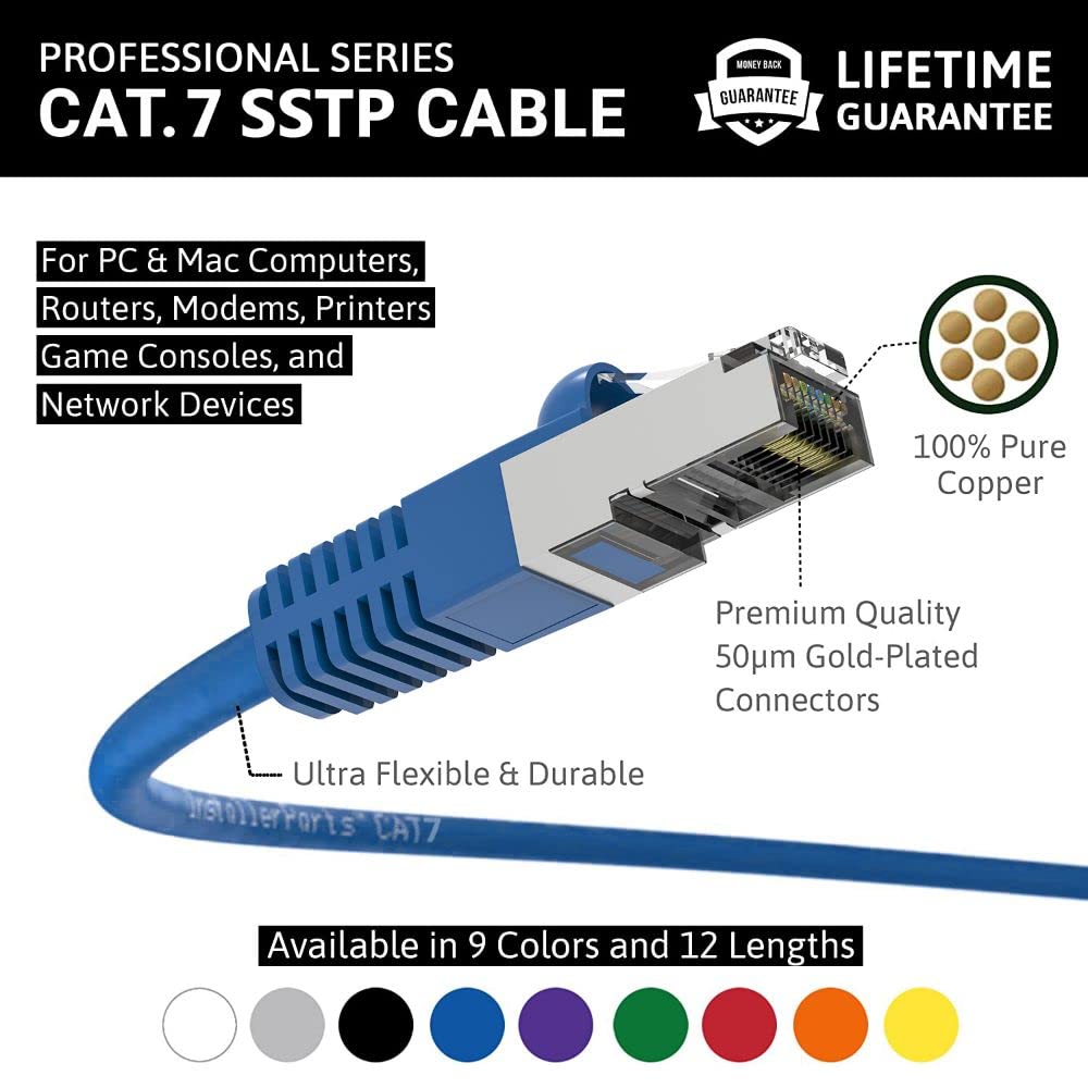 Installerparts Ethernet Cable Cat7 Cable Shielded (Sstp) Booted 25 Ft   Blue   Professional Series   10Gigabit/Sec Network/High