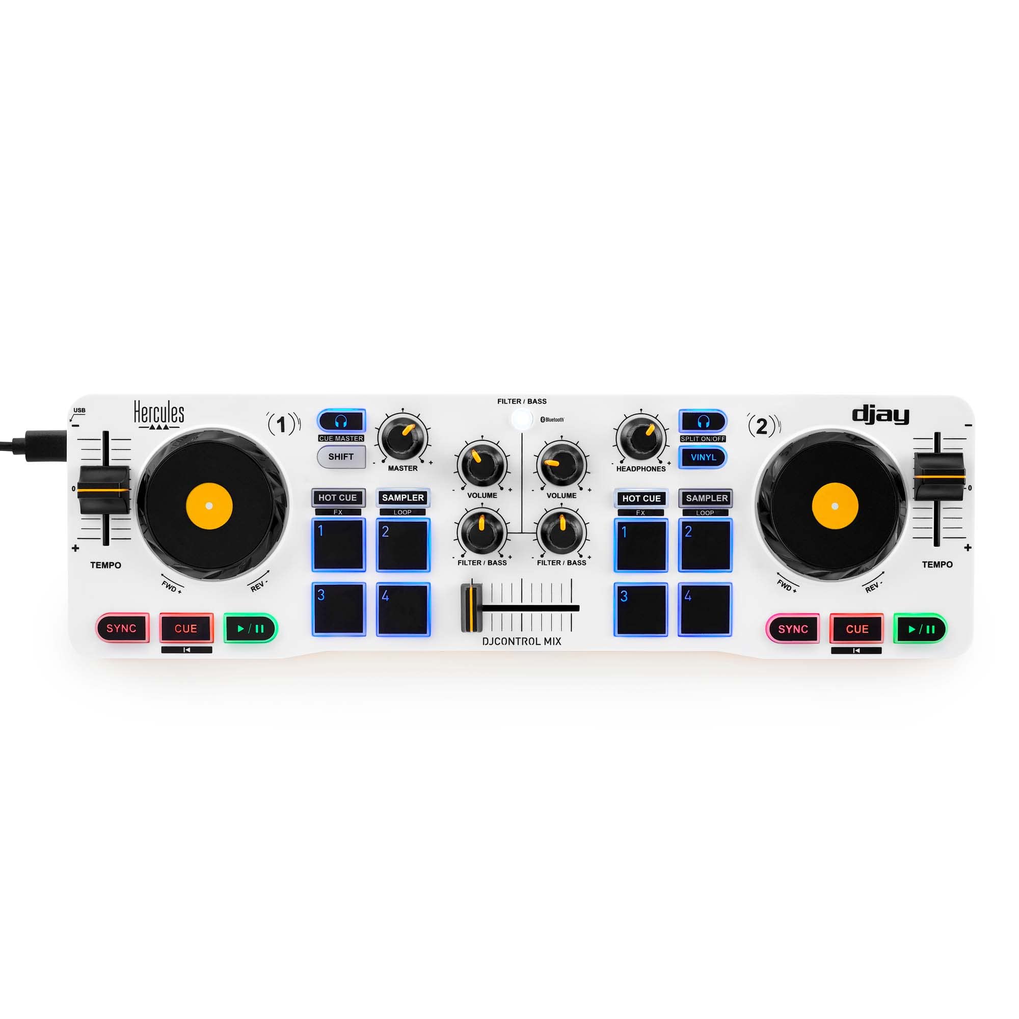 Hercules Djcontrol Mix   Bluetooth Wireless Dj Controller For Smartphones (Ios And Android)   Djay App   2 Decks, White