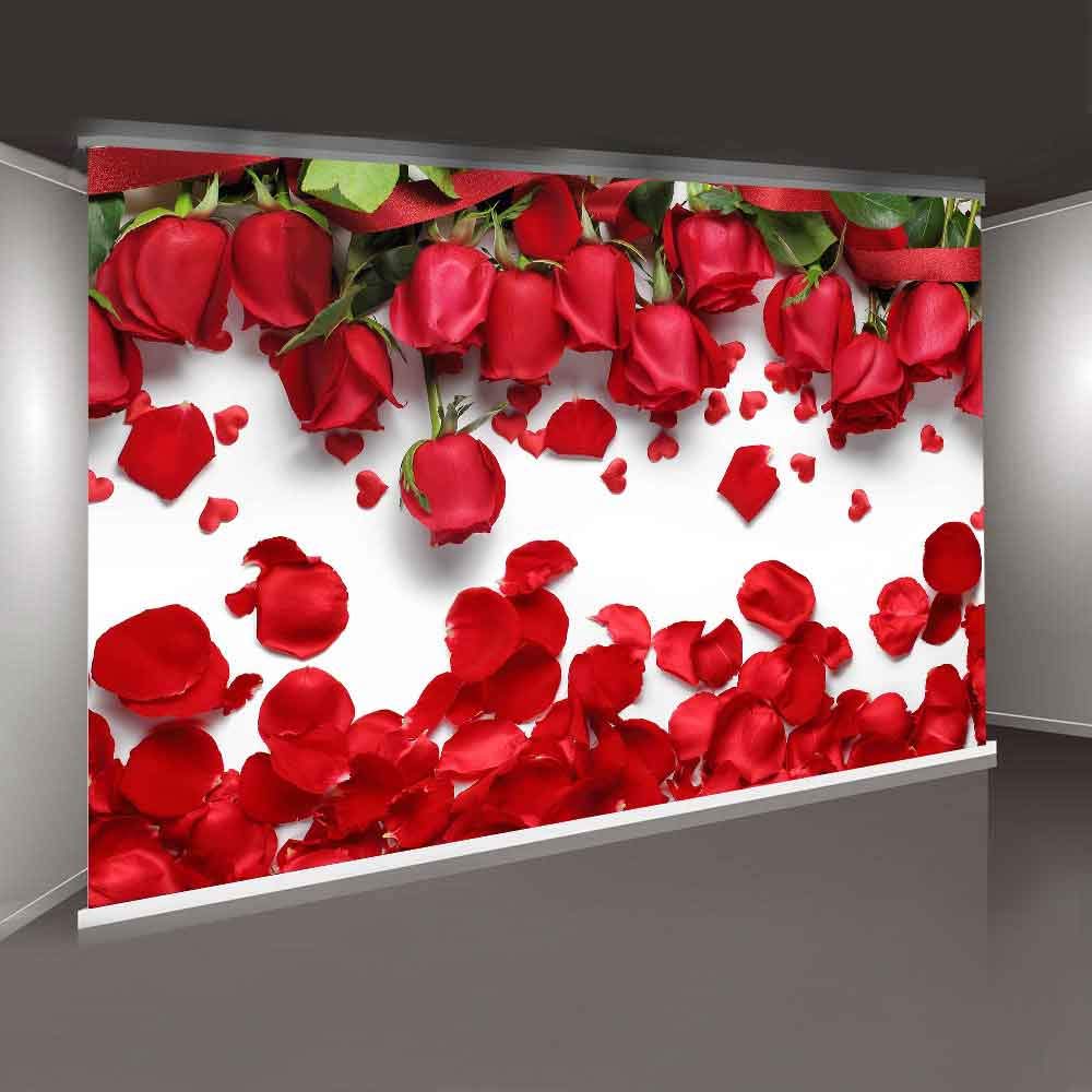 Mtmety 10X7Ft White Background Romantic Red Rose Petals For Sweet 16 Party Photo Booth Props Backdrop Lfme403