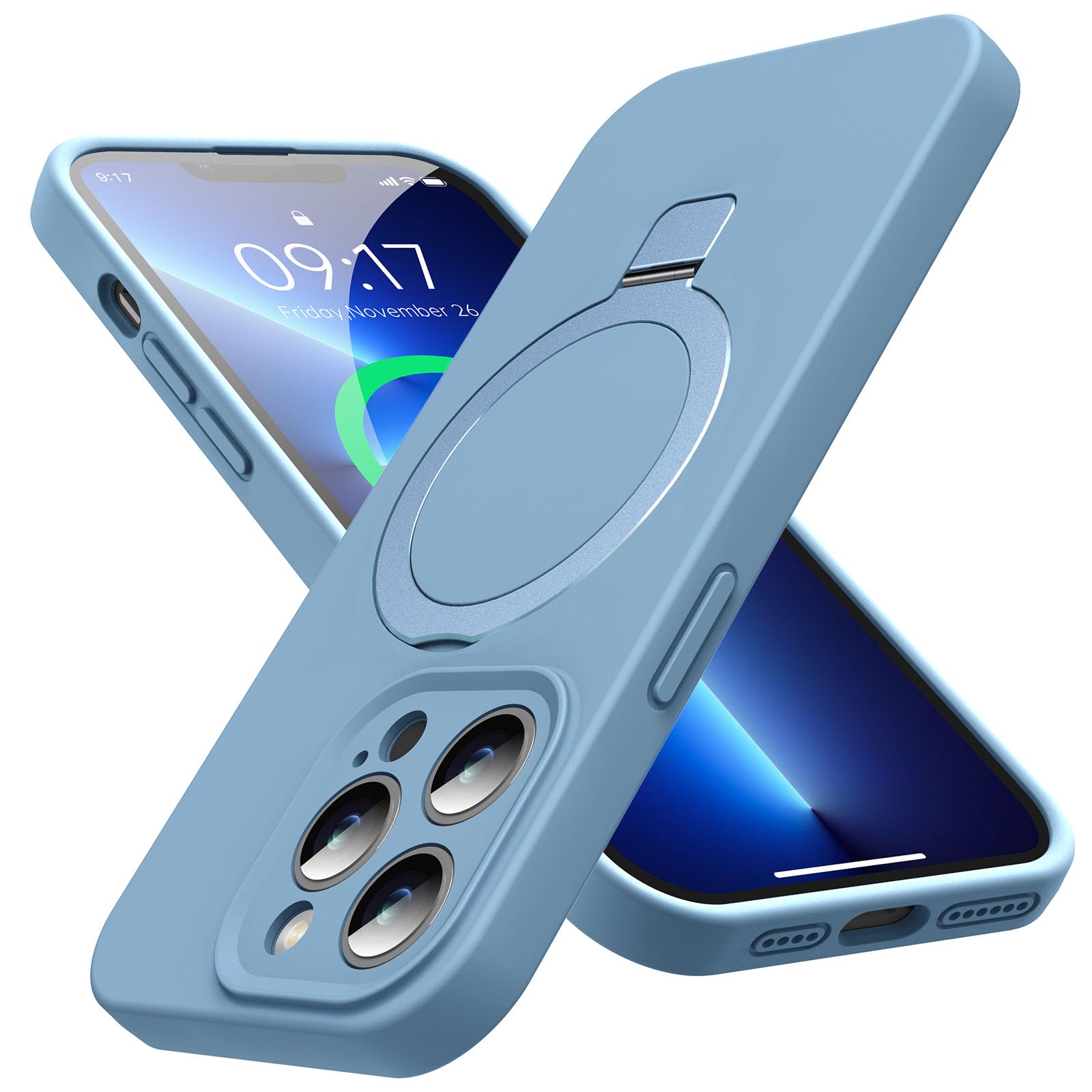 Mag Ring Designed For Iphone 13 Pro Max Case, Liquid Silicone [Moisturizing Factor] Extreme Soft Slim Phone Case With Stand [Com