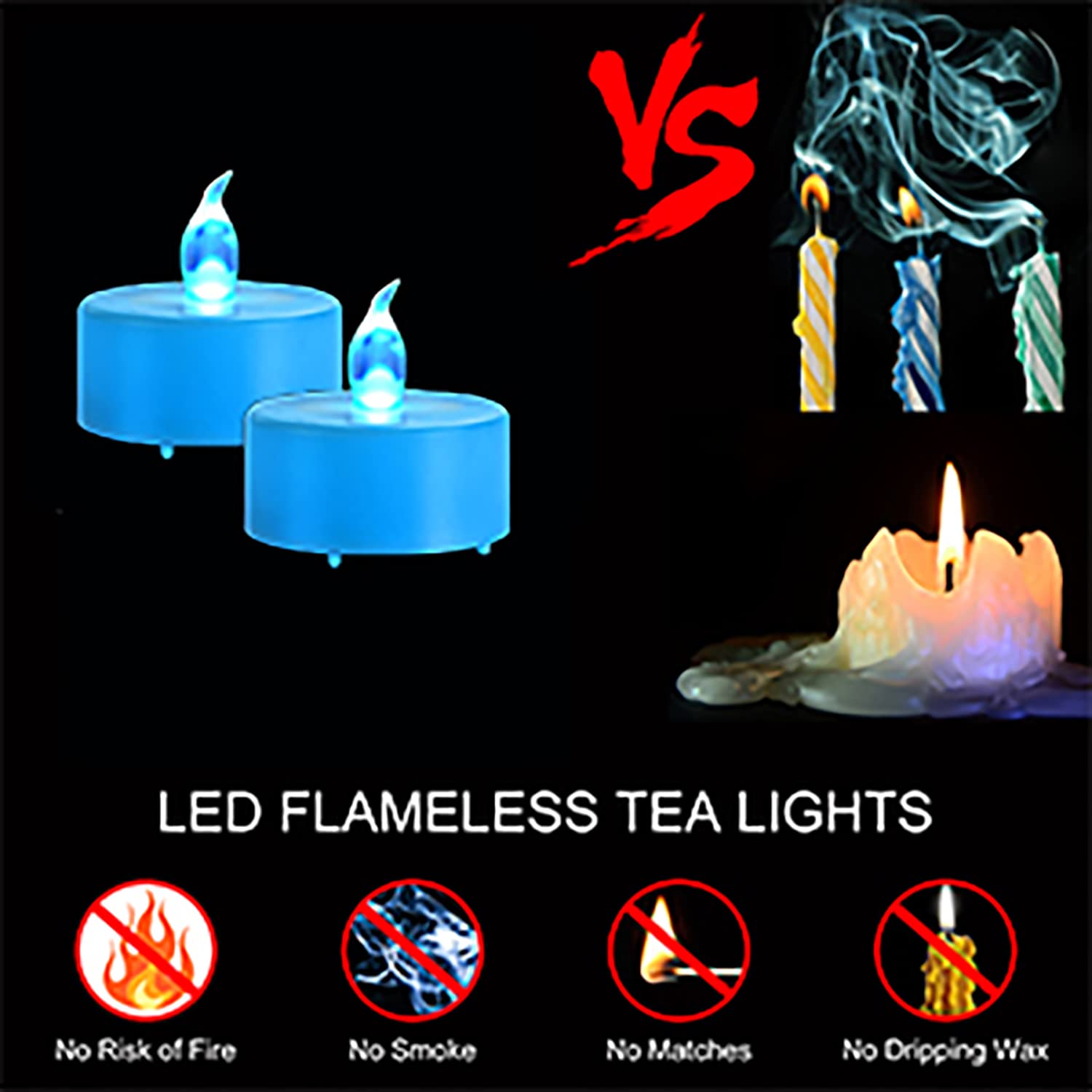 Led Tea Lights Candles  100Pack Blue Flameless Candles Realistic And Bright Flickering Long Lasting 200Hours For Holiday Celebra