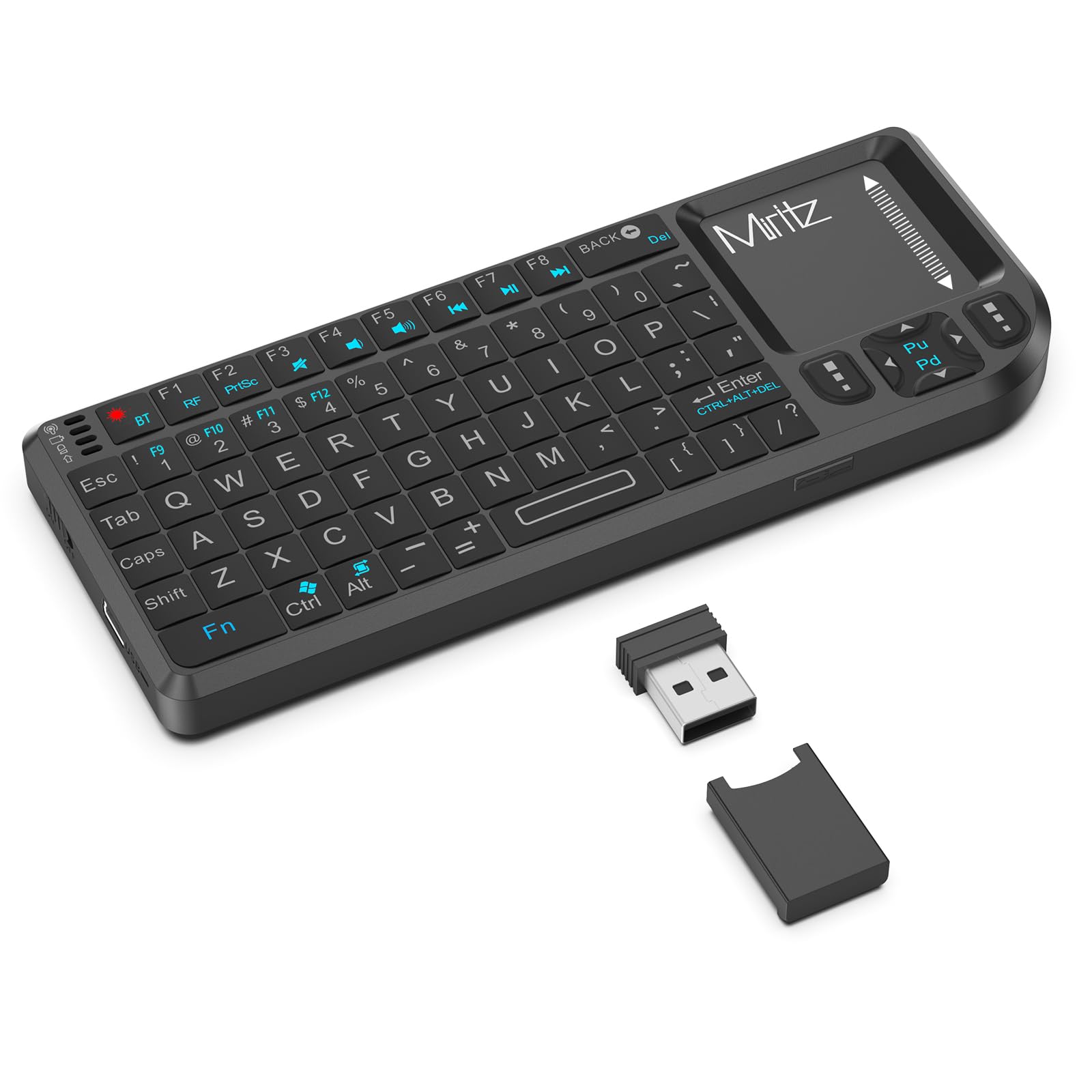 Miritz Mini Wireless Keyboard, 2.4G/Bluetooth 5.1 Dual Mode Rechargeable Portable - for Steam Deck, Fire TV Stick, Raspberry Pi,