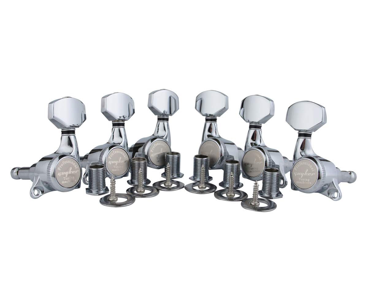 Guyker Guitar Locking Tuners (3L + 3R Handed)   1:18 Ratio Lock String Tuning Key Pegs Machine Heads With Hexagonal Handle Repla