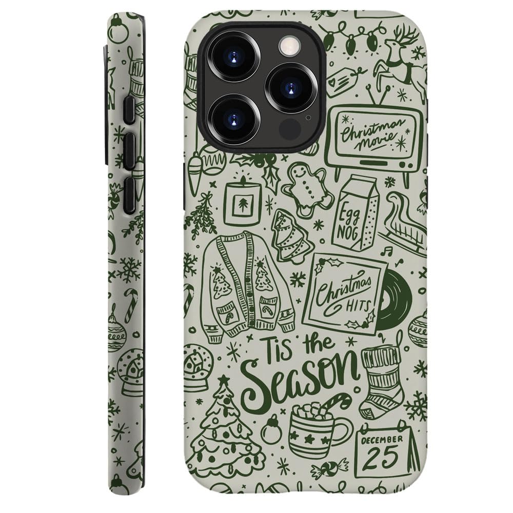 Case for iPhone 15 Pro Max - [Drop Protection Phone Cover] - Hybrid Case for Girl Women - Christmas Green Holiday