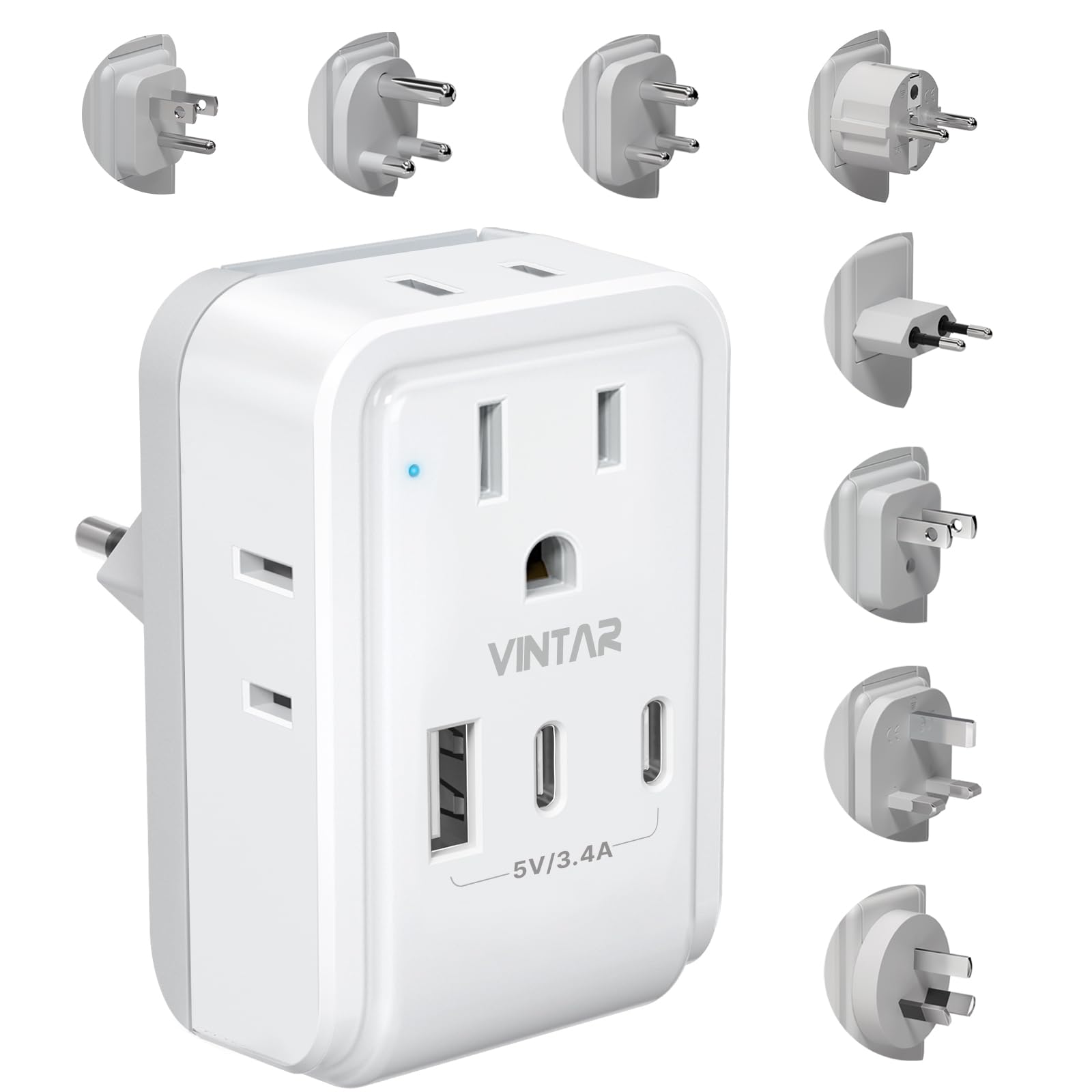 Vintar Universal Travel Adapter Kit, International Power Adapter With 4 Ac And 3 Usb Ports(2 Usb C), Type A,B,C,D,E/F,G,I,M Deta