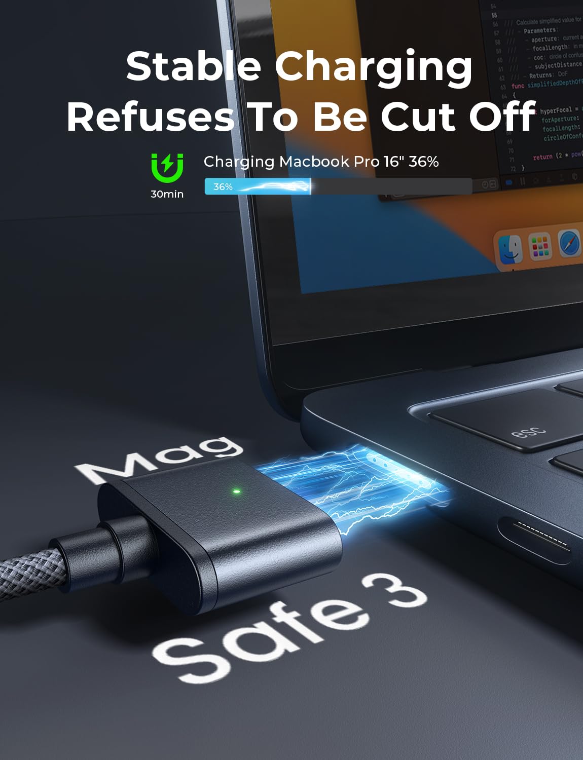 Lisen 140W Usb C To Magnetic Cable Safe 3 For Macbook Charger, Nylon Braided 6.6Ft Fit For Macbook Air 2024(M3), 2023/2022(M2),M