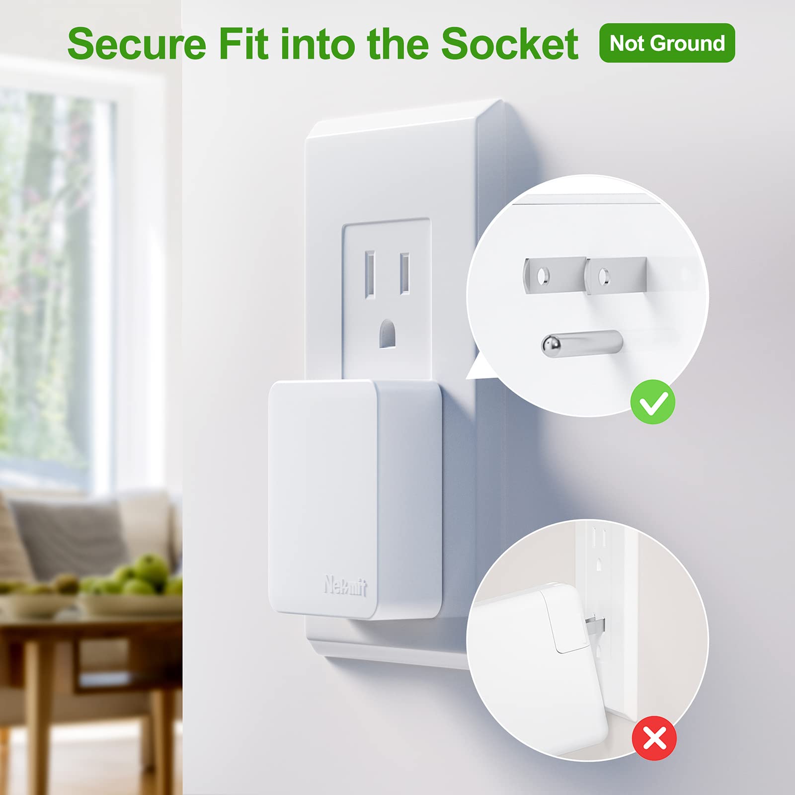 Nekmit Dual Port Ultra Thin Flat Usb Wall Charger With Smart Ic, White