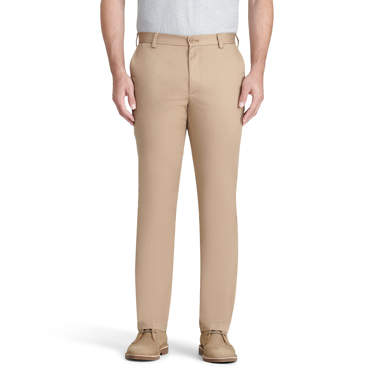 Izod Mens American Chino Flat Front Straight Fit Pant, English Khaki, 38W X 34L