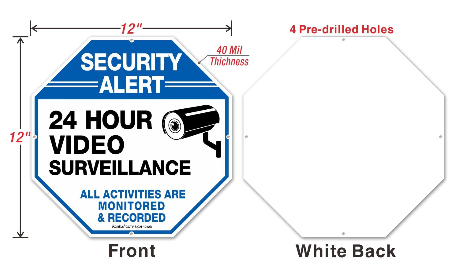 Video Surveillance Sign,Security Camera Sign, 12X12 Security Alert 24 Hour Video Surveillance Metal Sign,All Activities Are Moni