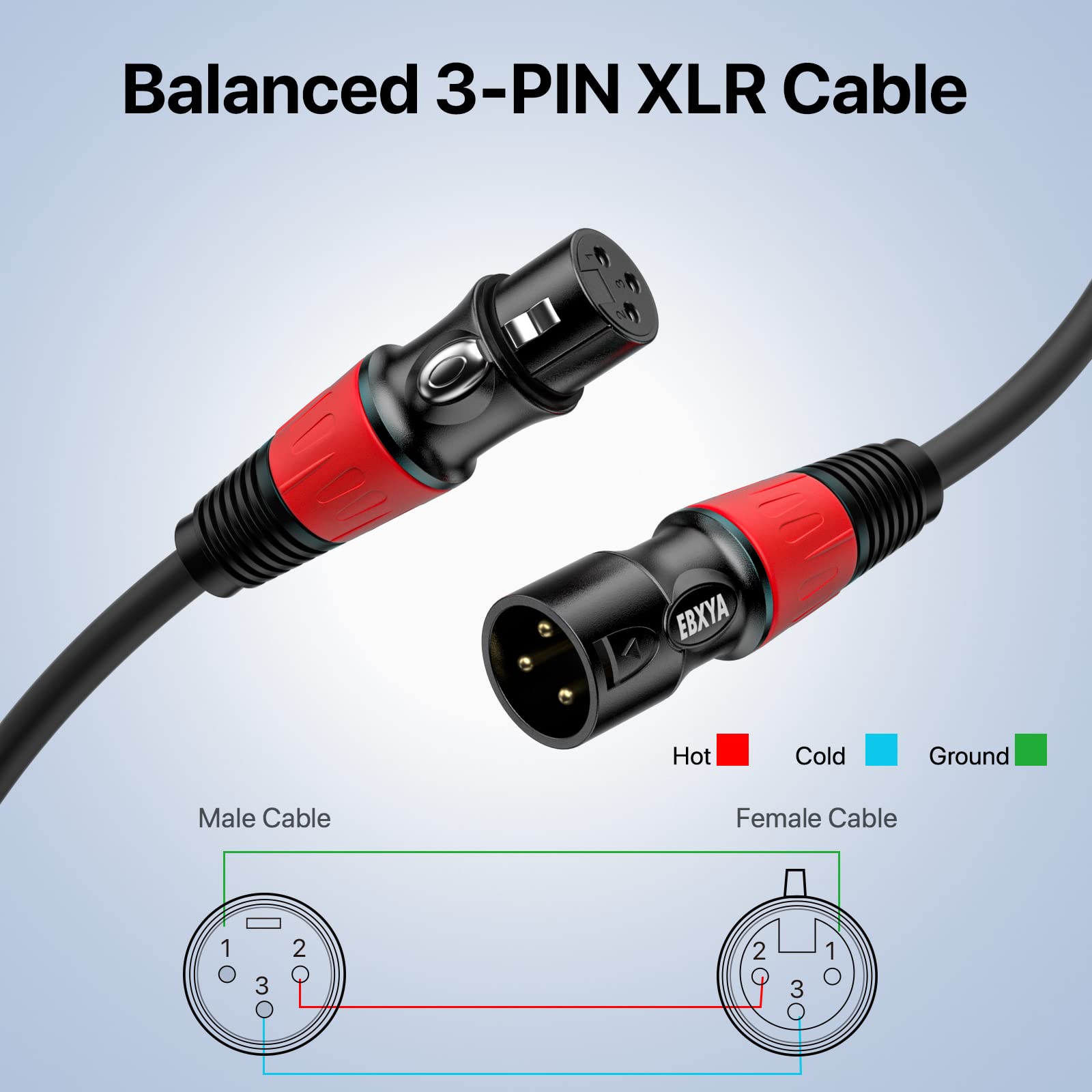 Ebxya Xlr Cables 15 Feet 4 Pack   Premium Balanced Microphone Cable With 3 Pin Xlr Male To Female Cable
