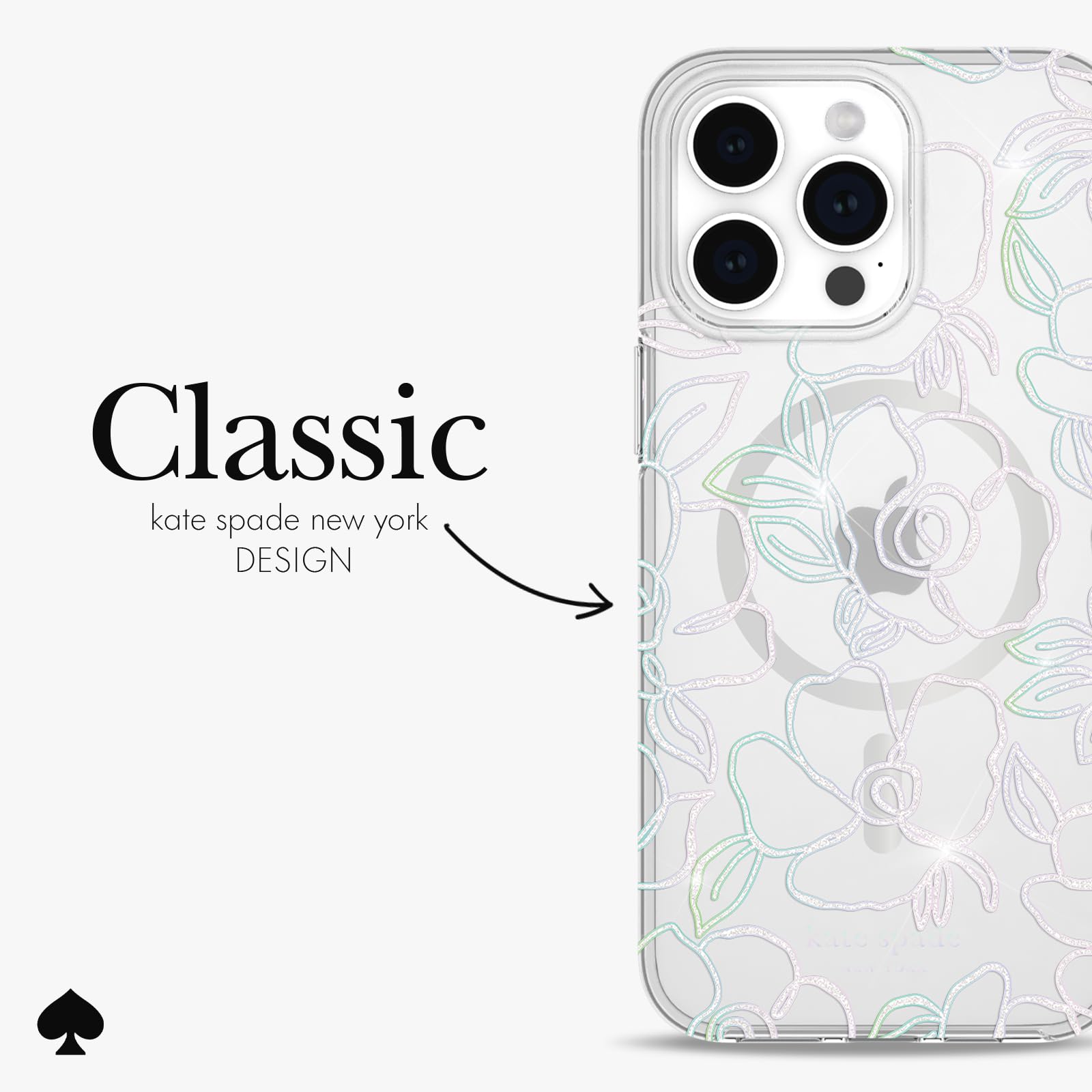 Kate Spade New York Iphone 15 Pro Max Case, Compatible With Magsafe   Modern Floral Silver