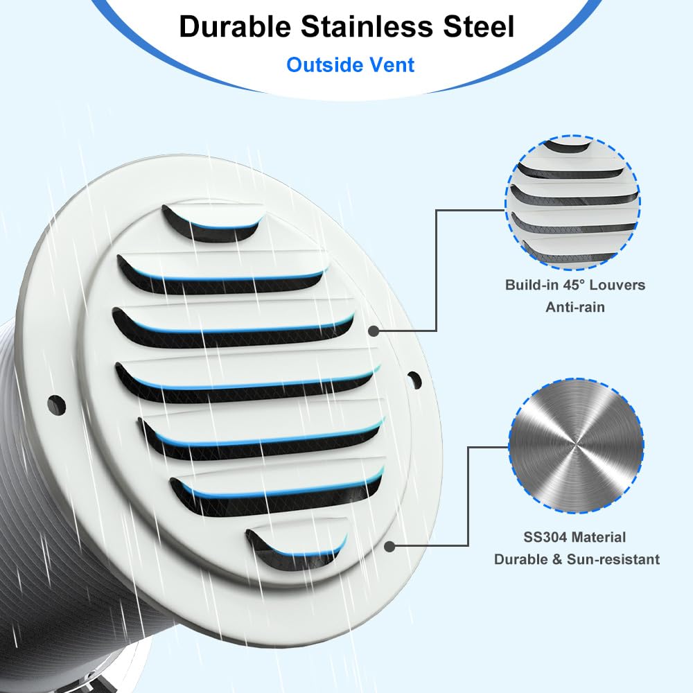 Weiworld Passive Air Vent 4Inch For Fresh Air Environment Energy Efficient Fresh Air Intake Come With Aluminium Telescopic Duct,