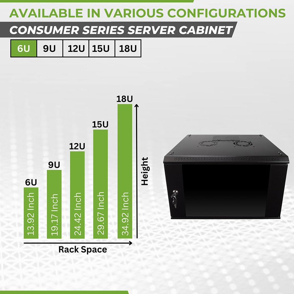 Navepoint 6U Server Rack Enclosure With Glass Door, Cooling Fan, Locks, & Removable Side Panels   6U Wall Mount Network Cabinet