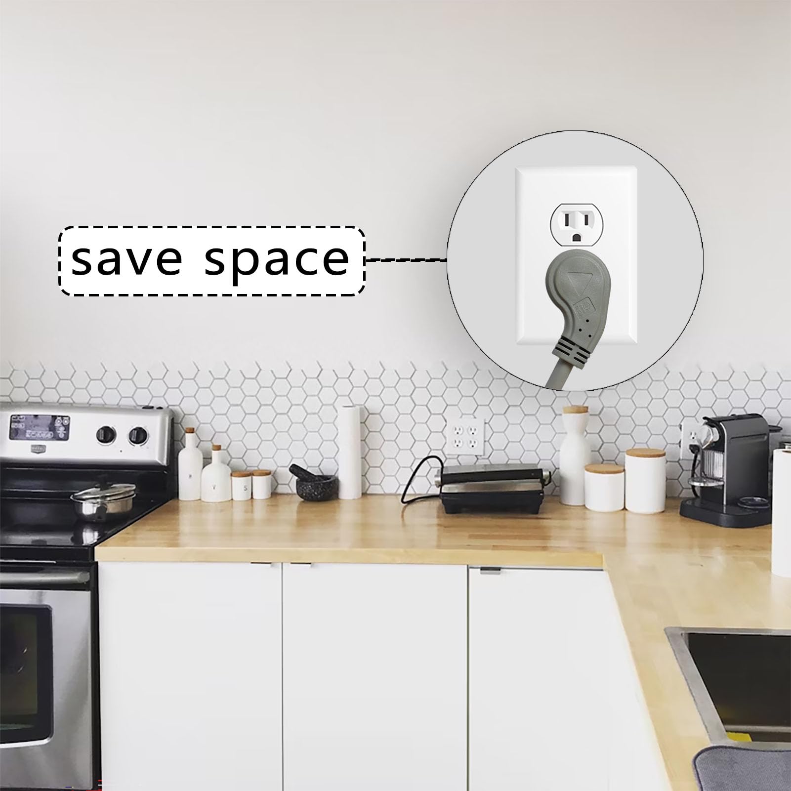 Honderson Flat Plug Indoor Extension Cord, Ul Listed, 16 Gauge 6Ft Grey 3 Prong Heavy Duty Extension Cord, 16/3 Sjtw 13A Power E