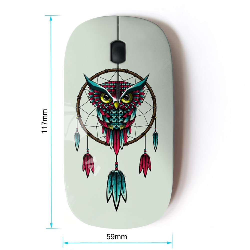 Koolmouse [ Optical 2.4G Wireless Mouse [ Dream Catcher Owl Art Turquoise Red Drawing ]