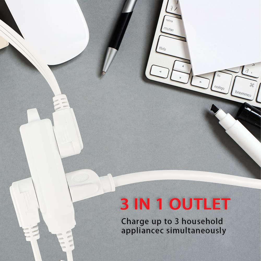 Ep 3 Ft 3 Outlet Extension Cord With Flat Plug, 3 Prong Grounded, 16/3 Spt 3 Power Cable For Indoor Use, White, 2 Pack