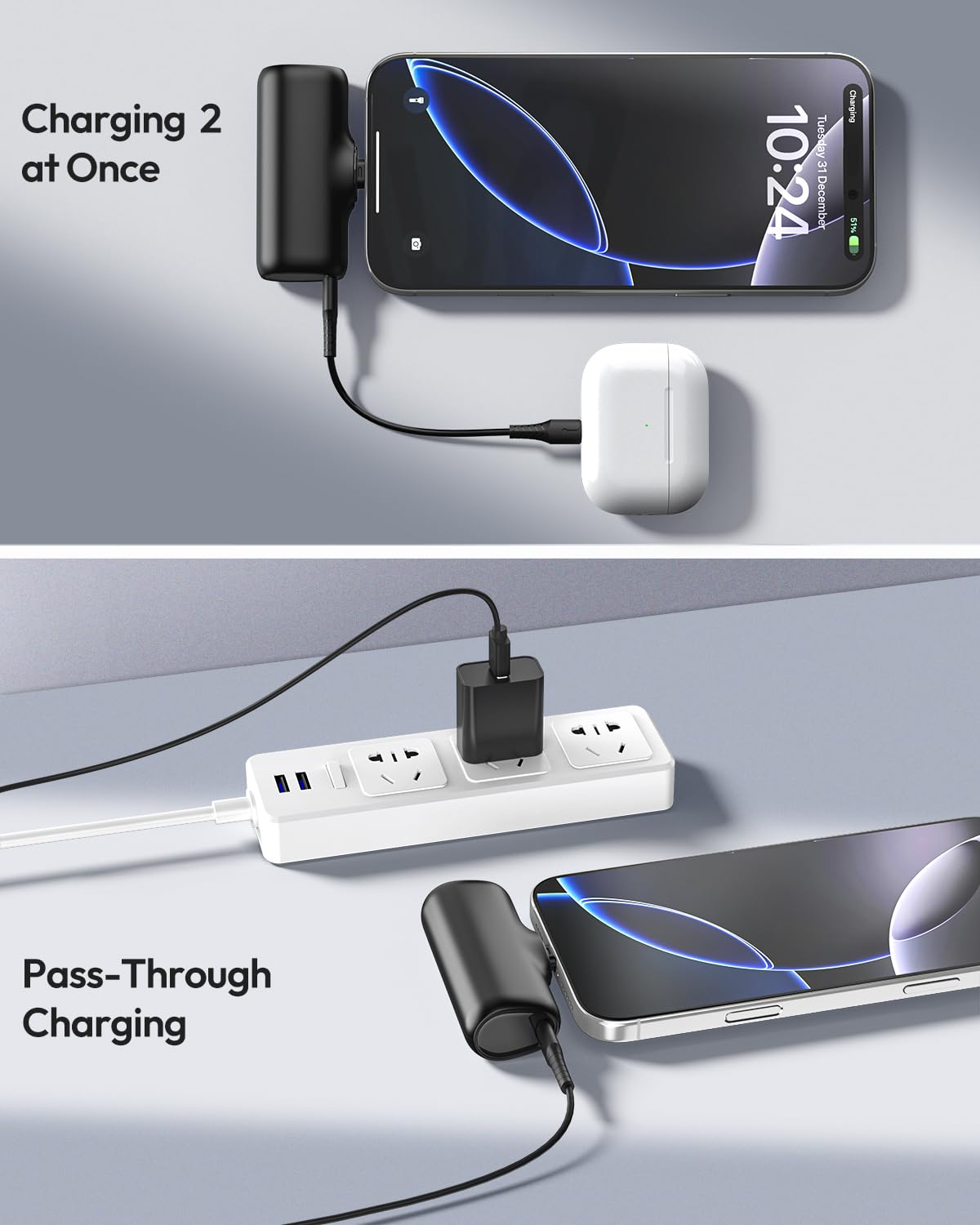 [2-Pack] A Addtop-Mini-Portable-Charger-5000Mah - 15W Fast Charging Portable Phone Charger Ultra-Compact Usb C Battery Pack For