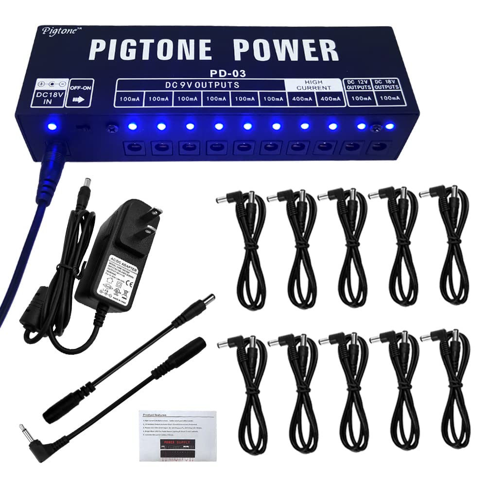 Pigtone Pd 03 Guitar Effect Pedal 10 Independent Dc Outputs Power Supply Suitable For 9V 12V 18V 100Ma 400Ma Over Current Protec