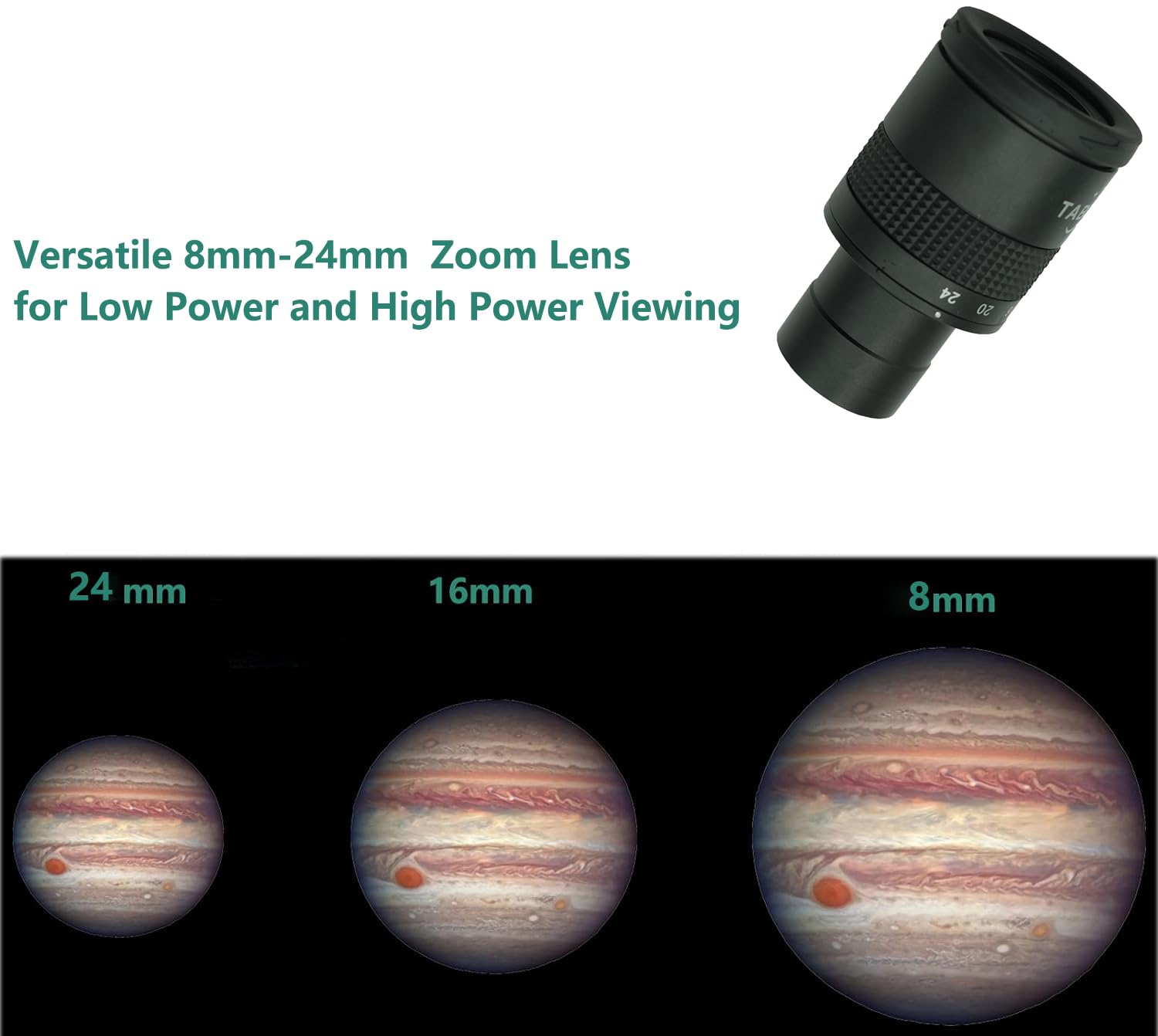 Zoom Eyepiece For Telescope,Versatile 8Mm 24Mm Zoom 1.25 Inch Telescope Eyepiece, 9 Element 6 Group,40 60 Field Of View, 17 22Mm
