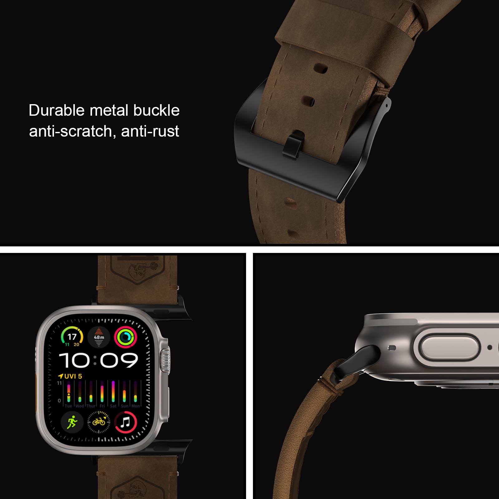 Vintage Leather Band Compatible With Apple Watch Ultra 2 / Ultra Band 49Mm 46Mm 45Mm 44Mm, 26Mm Wide Crazy Horse Leather Strap F