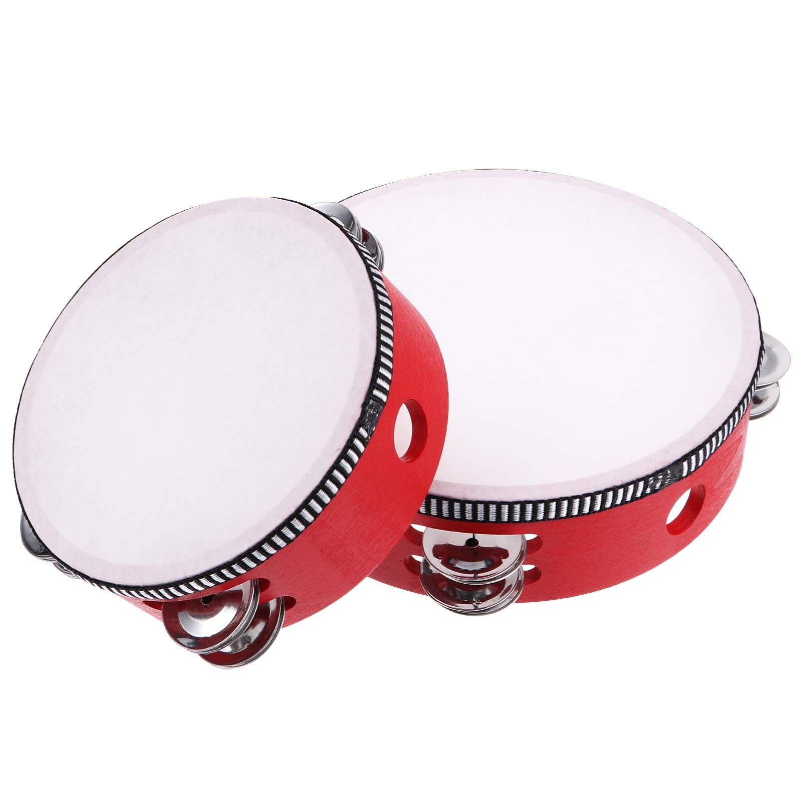 HEALLILY 2pcs Tambourine Drum Bell Hand Held Wooden Jingles Percussion Musical Instrument Educational Toy for KTV Party Kids Gam