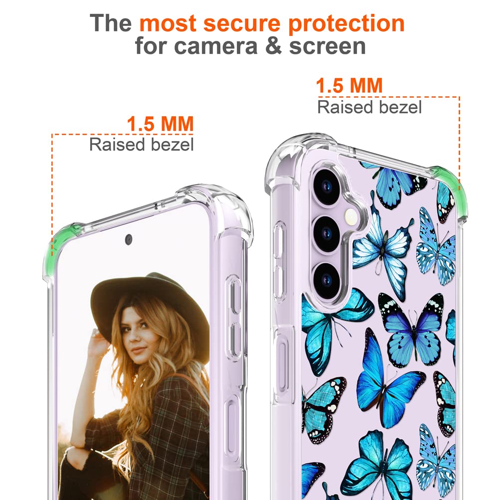 Hungo Compatible With Samsung Galaxy S23 Plus Case Butterfly Cute Design Blue,Aesthetic Girly Designer For Women Girls Butterfly