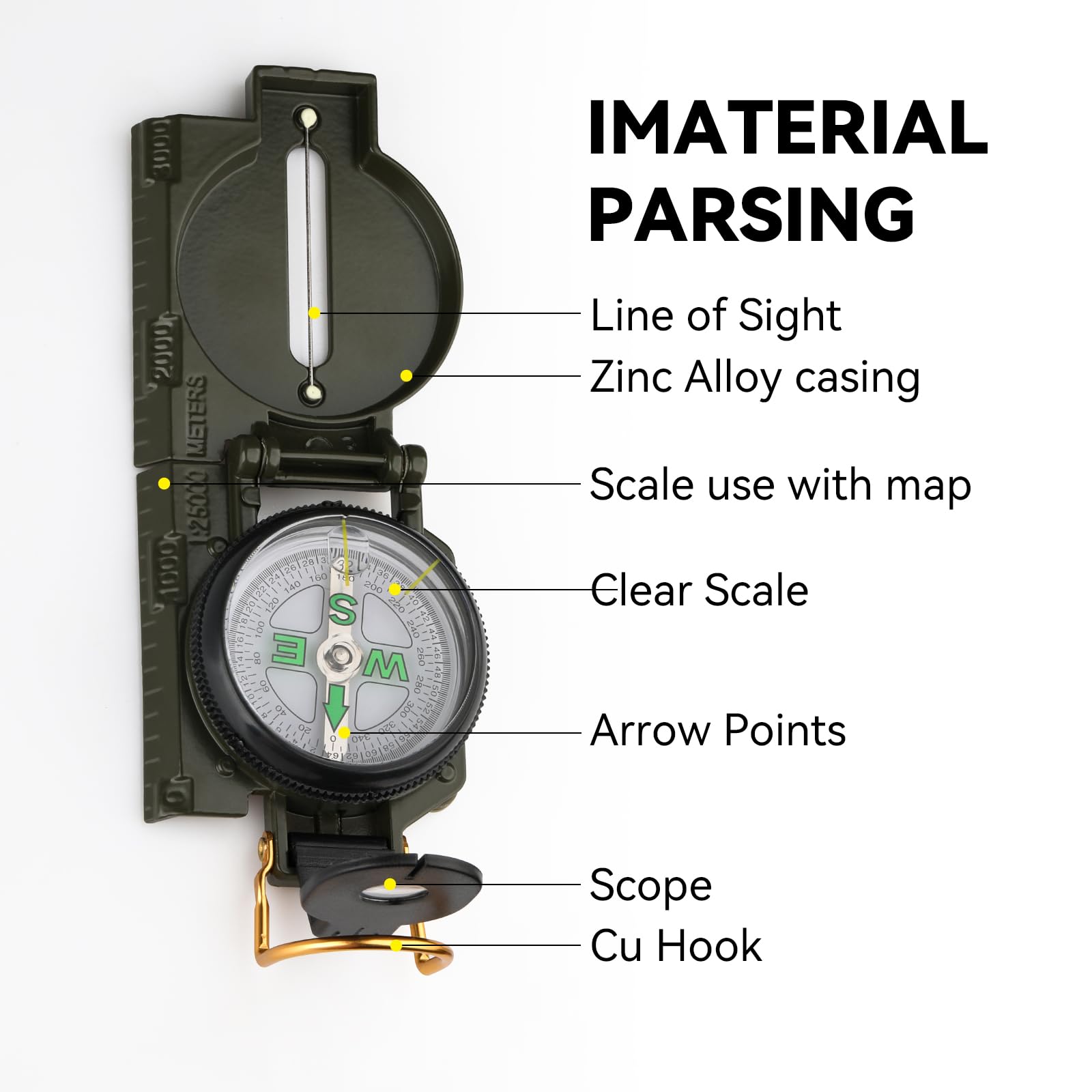 Military Compass, With Sighting Lines, Impact Resistant & Waterproof Compass For Outdoor, Hiking, Hunting, Backpacking Camping,T