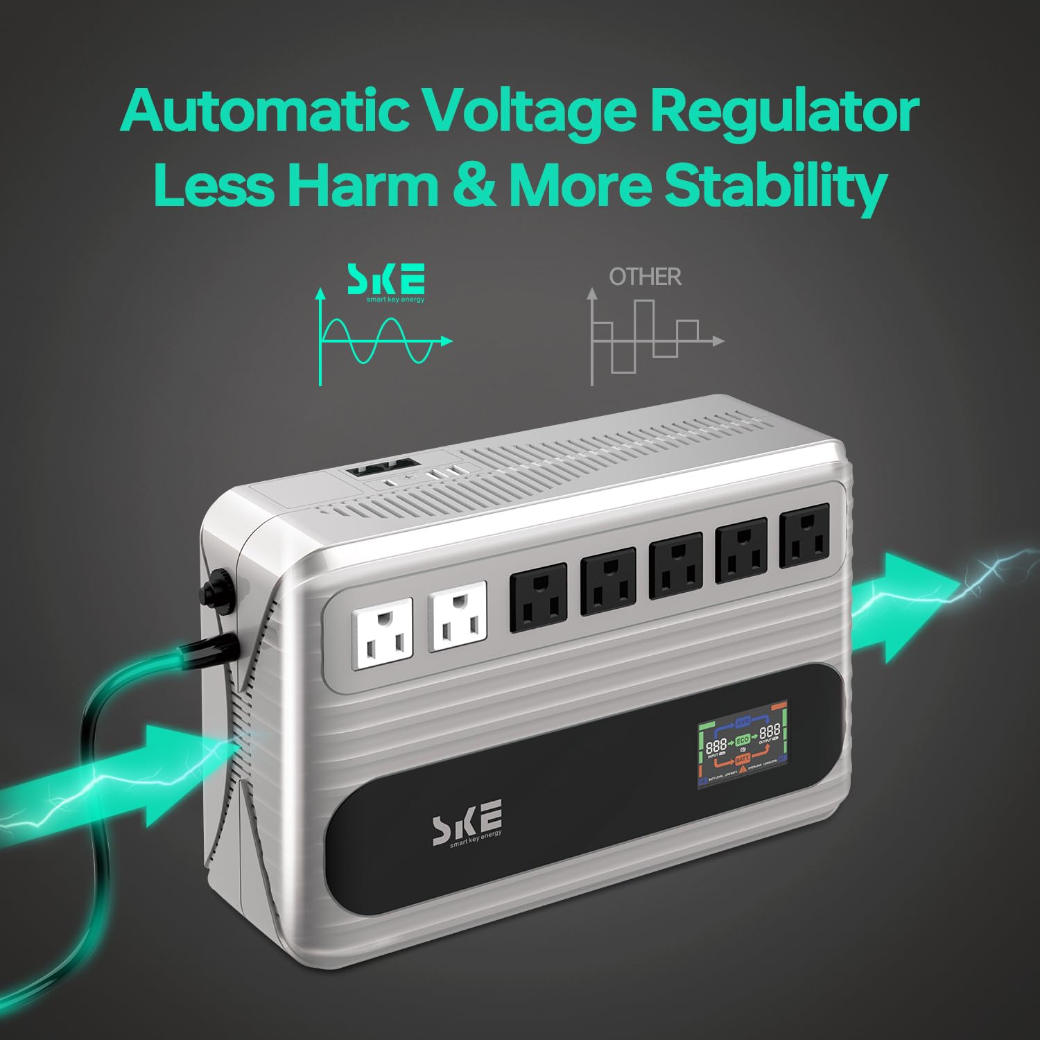 Ske Ups 850Va/480W Battery Backup & Surge Protector For Conmputer,Vertical And Horizontal Placement Uninterruptible Power Supply