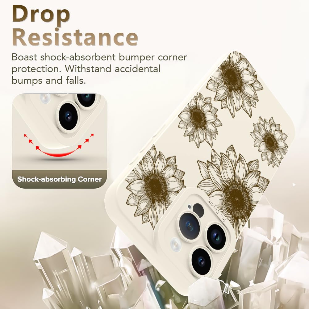 Ook Floral Case For Iphone 15 Pro Max Case, Cute Sunflower Floral Blooms Design Soft Tpu Shockproof Protective For Women Girls S