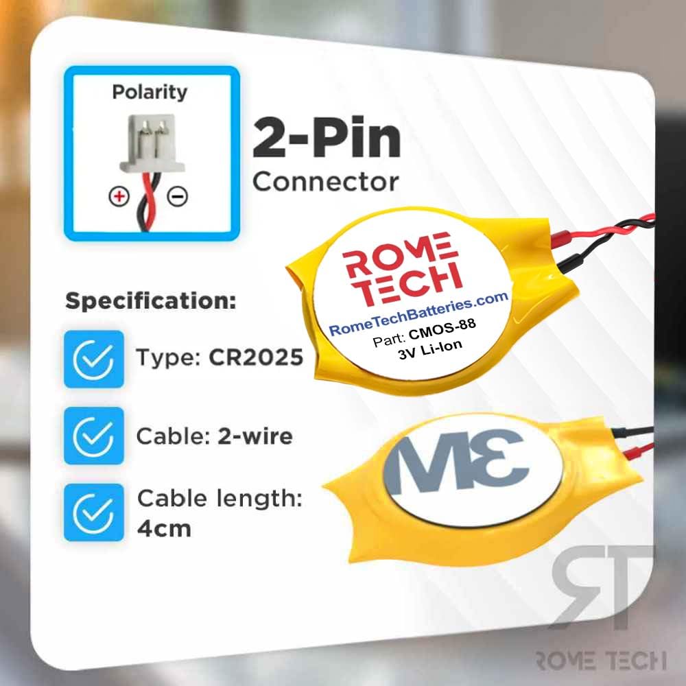Rome Tech Cr2016 Cmos Bios Battery For Lenovo Thinkpad X1 Yoga 1St Gen (Type 20Fq, 20Fr) / Lenovo Thinkpad X1 Yoga 2Nd Gen (Type 20Jd, 20Je)   Laptop Backup 3V Rtc Cr 2016 Battery With 2 Wire Cable