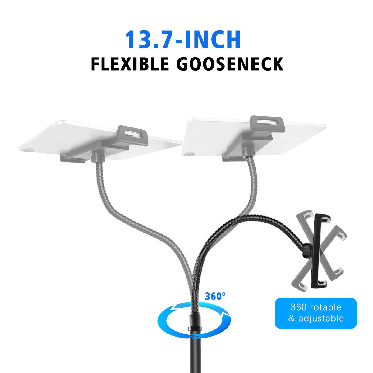 AICase Aluminium Adjustable Height Adjustable (91 cm   137 cm) & 2.2 kg Stable Base with Gooseneck Compatible with iPad/Tablet from 4.6 13 Inches/Mobile Phone Holder Holder Floor Stand