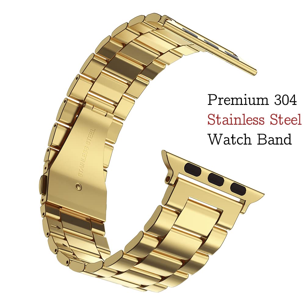 MRYUESG Gold Stainless Steel Metal Chain Band with TPU Cover for Apple Watch Ultra 2, 49mm Smart-Watch Link Bracelet Strap for Men