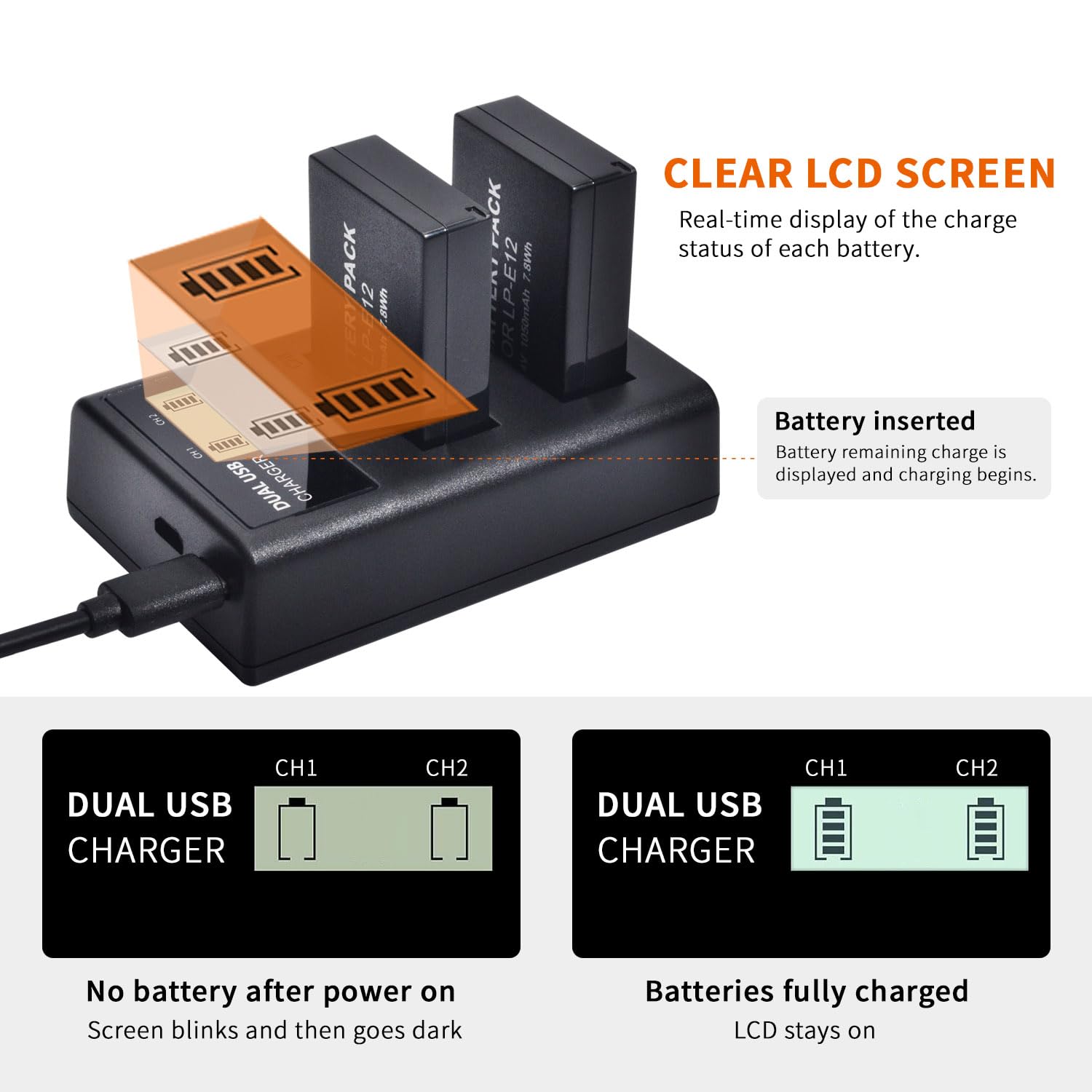 Qumox 2 Pack Lp E12 Battery Pack And Rapid Usb Charger For Canon Eos M M2 M10, M50, M50 Mark Ii, M100 M200, Rebel Sl1, Powershot