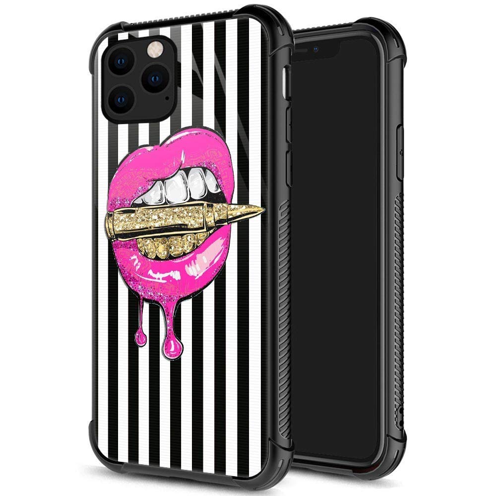 Zhegailian Case Compatible With Iphone 11,Pink Lips Case For Iphone 11 For Girls Women,Pattern Design Anti Scratch Organic Glass