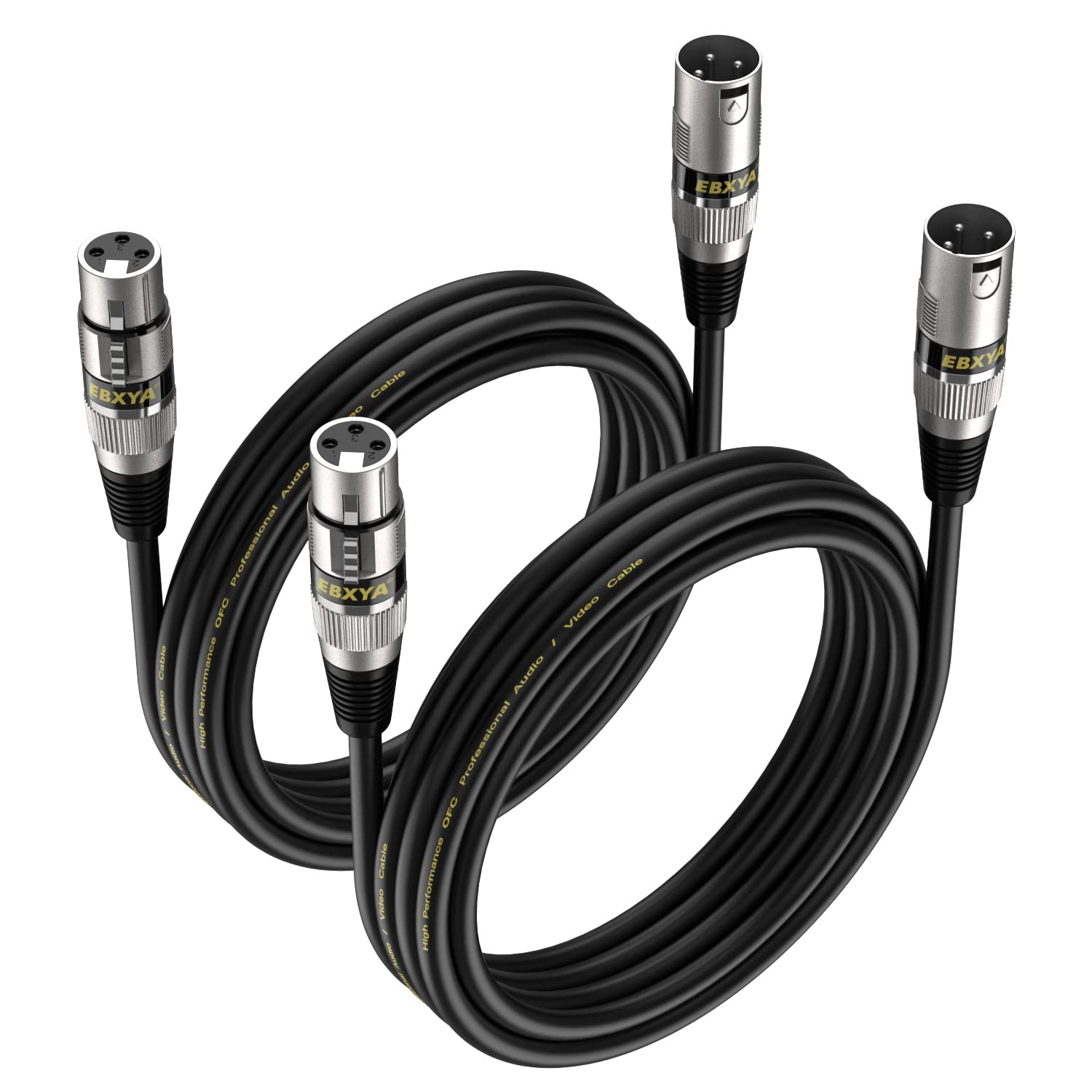 Ebxya Xlr Cables 10Ft 2 Packs   Premium Balanced Microphone Cable With 3 Pin Xlr Male To Female Cable, Black