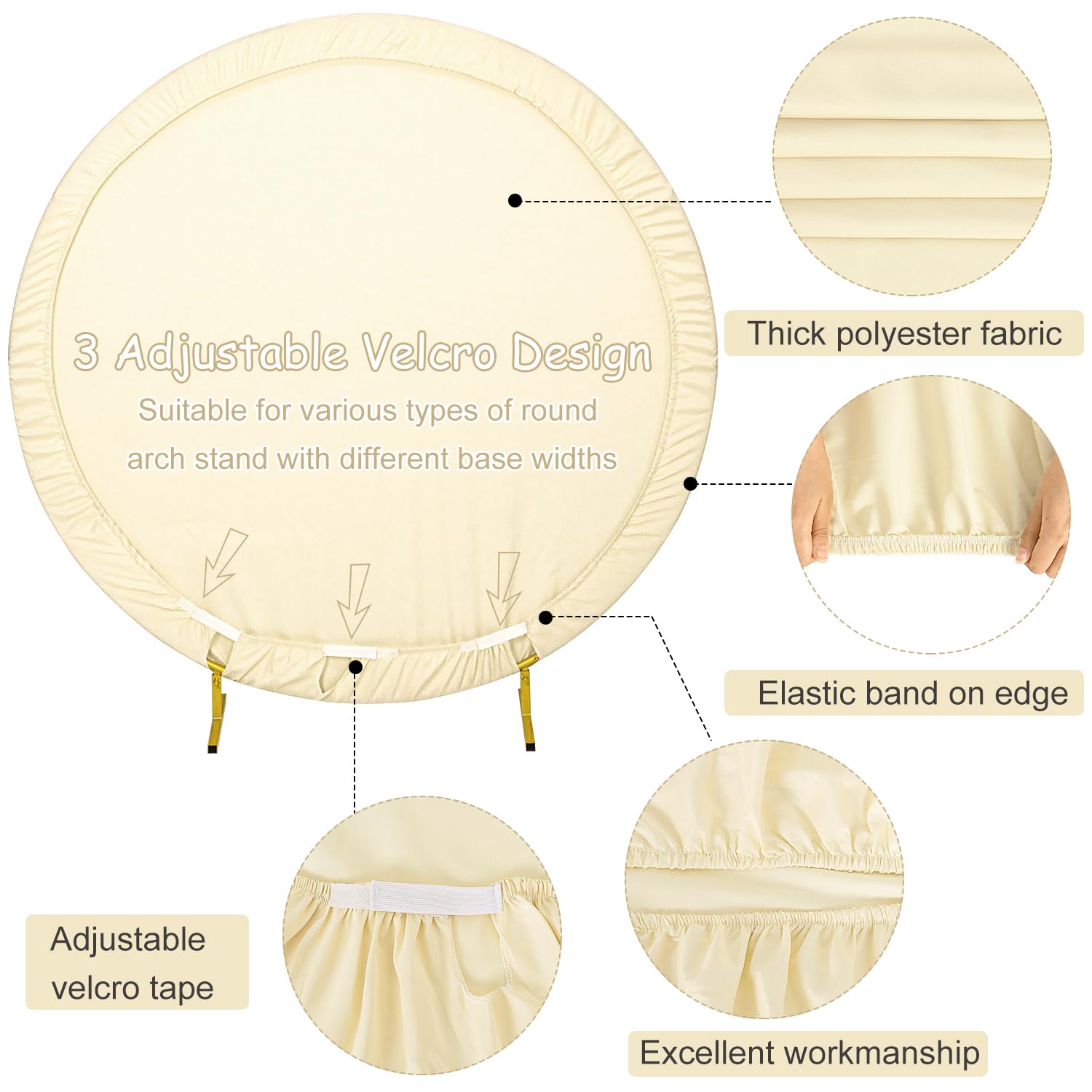 6Ft Round Wedding Arch Cover For 6Ft Circle Arch Stand, Thick Polyester Fabric Adjustable Circle Arch Backdrop Cover For Wedding