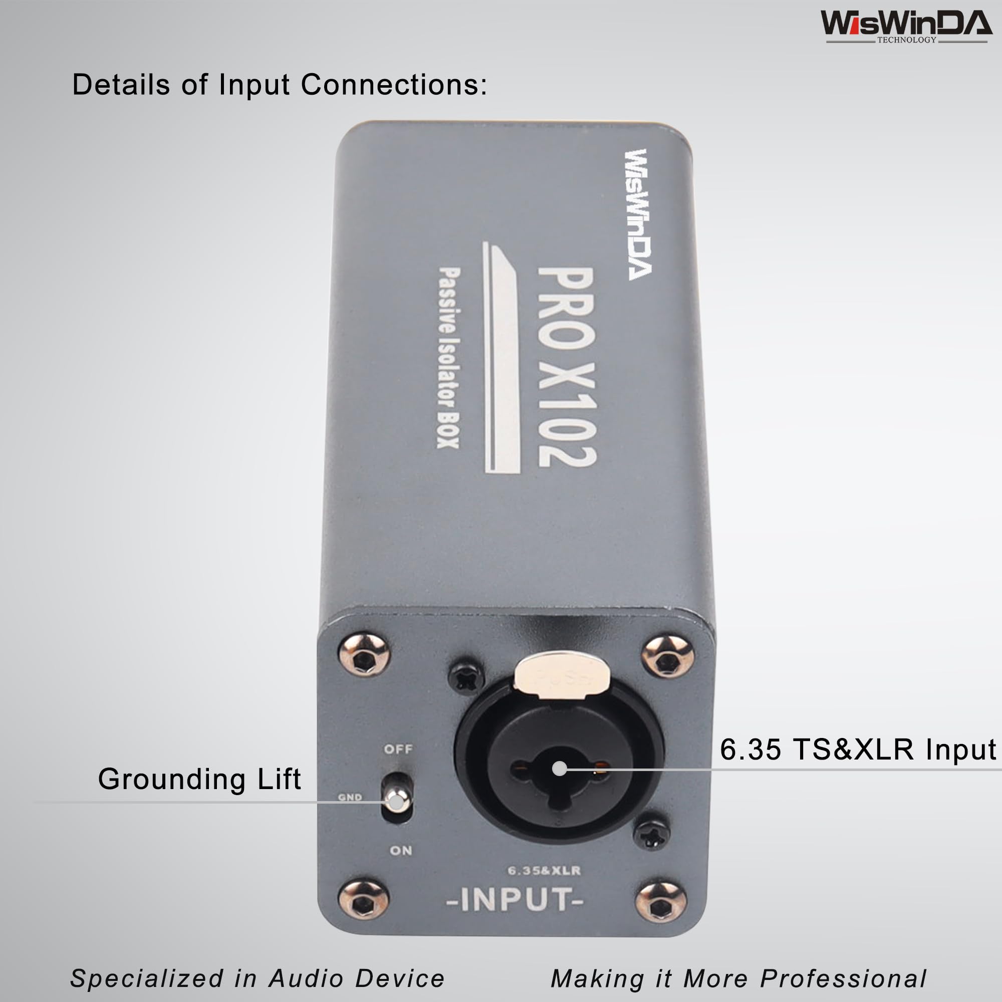 Wiswinda Pro X102-1S 1/4 6.35 Trs/Ts/Xlr Multi-Purpose Hum Eliminator Box Microphone And Audio Player Ground Loop Noise Isolator