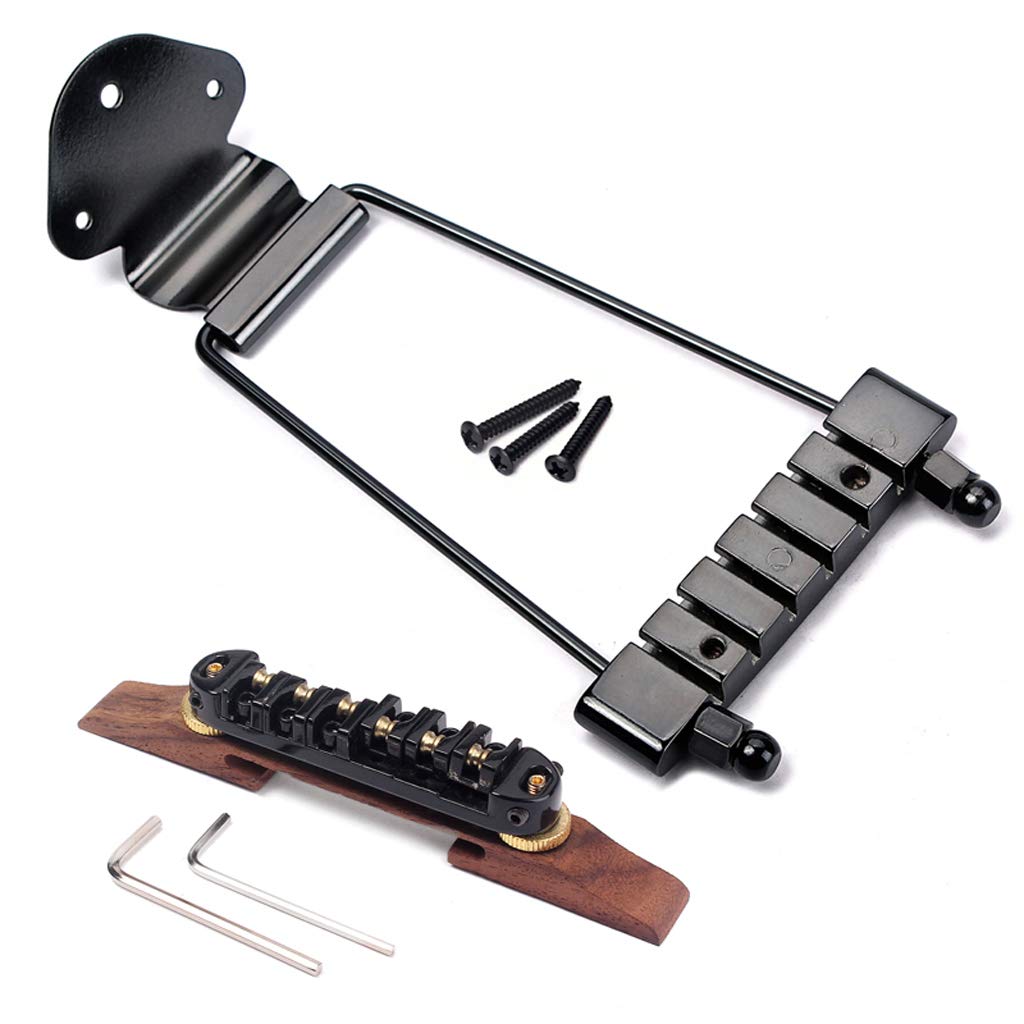 Ogdni 6 String Guitar Trapeze Tailpiece Bridge And Roller Tune O Matic Saddle Bridge For Jazz Archtop Guitar Replacement (Black)