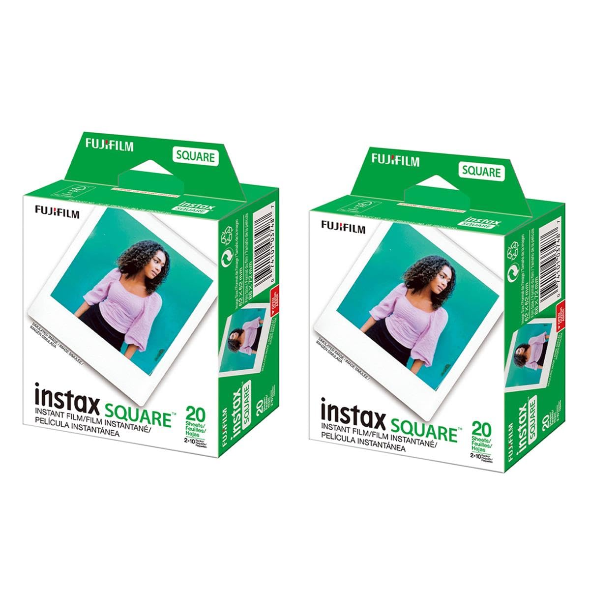 Fujifilm 2 Pack instax Square Instant Color Film, Twin Pack - 20 Exposures (40 Total), White Frame