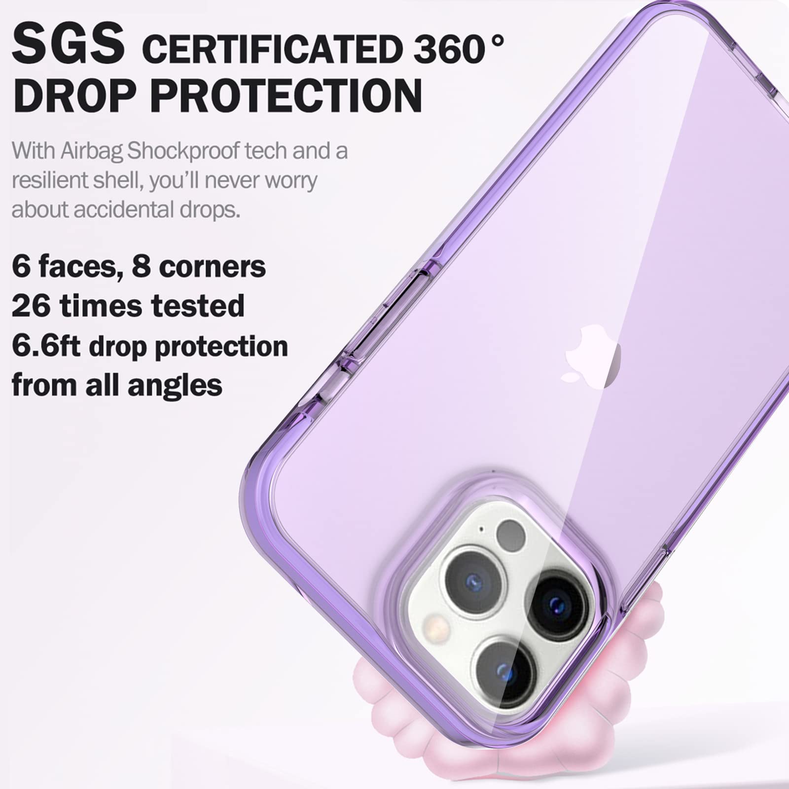 ArtsEvo iPhone 14 Pro Shockproof Clear Case Thermoplastic Polyurethane Purple 6.6ft Drop Protection