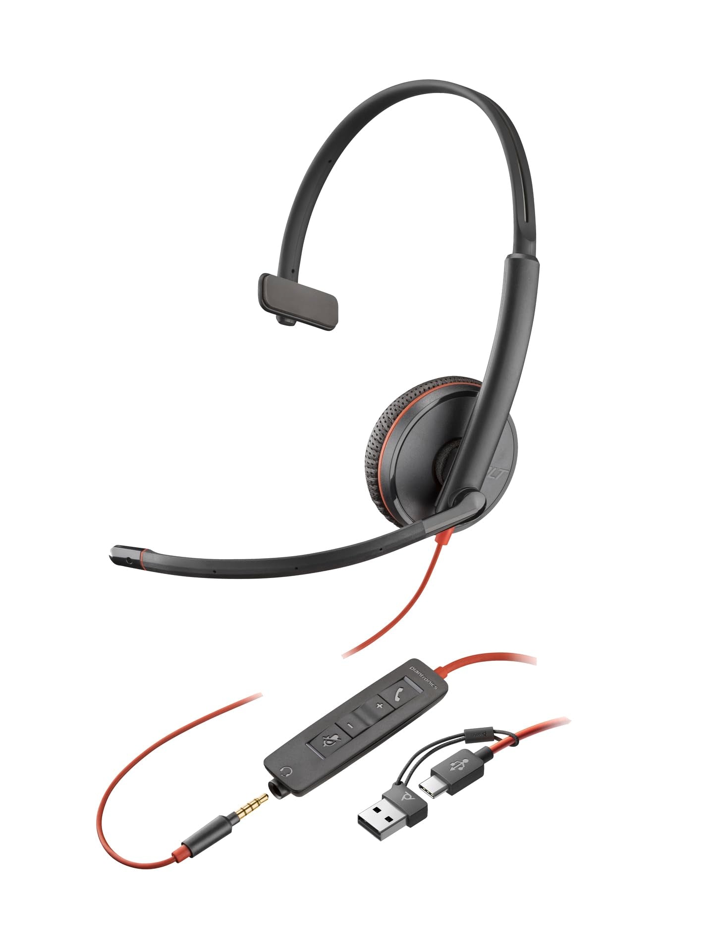 Poly Blackwire 3215 Monaural Usb-C Headset +3.5Mm Plug +Usb-C/A Adapter (Bulk)