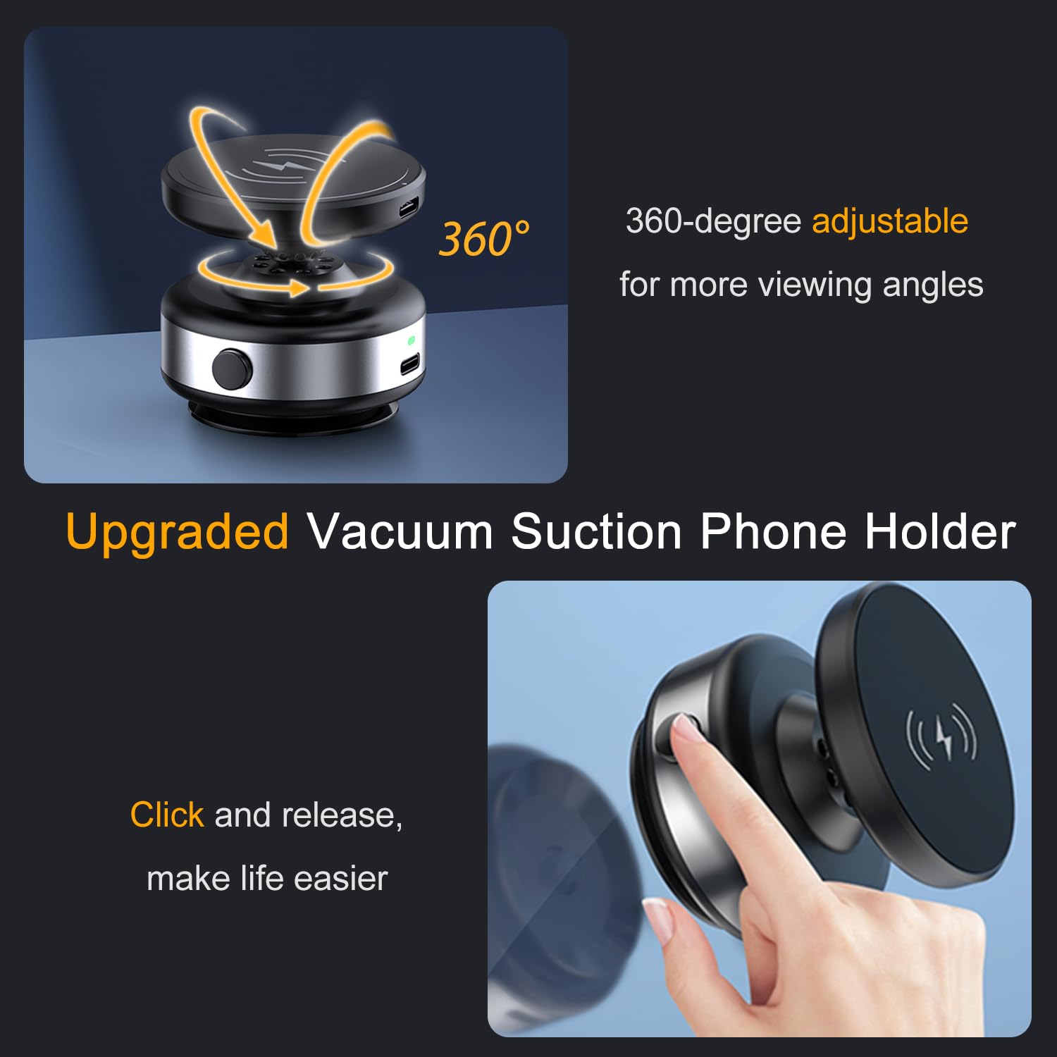 Jkoailiwi 15W Wireless Charger Suction Phone Holder For Magsafe, Magnetic Vacuum Phone Holder, Vacuum Car Mount For Car Screen/G