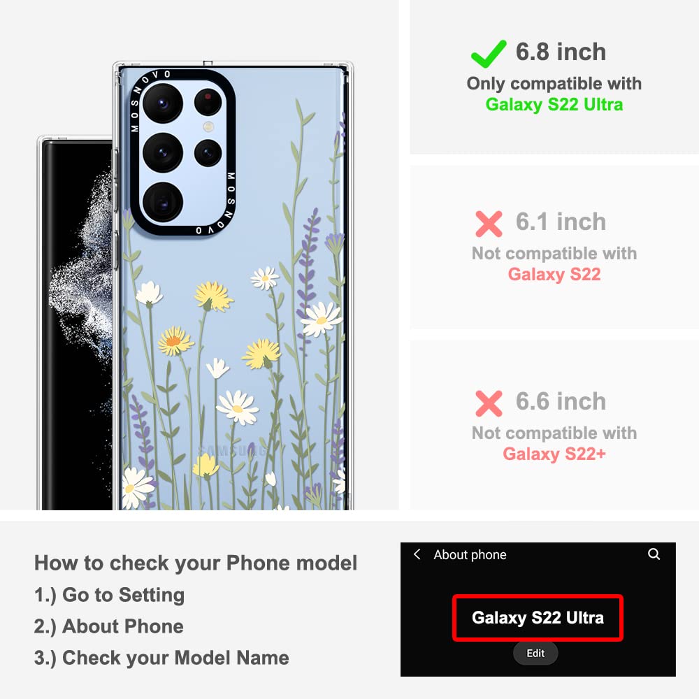 Mosnovo Galaxy S22 Ultra Case, Spring Wild Meadow Floral Flower Garden Women Girls Clear Design Transparent Plastic Hard Back Ca