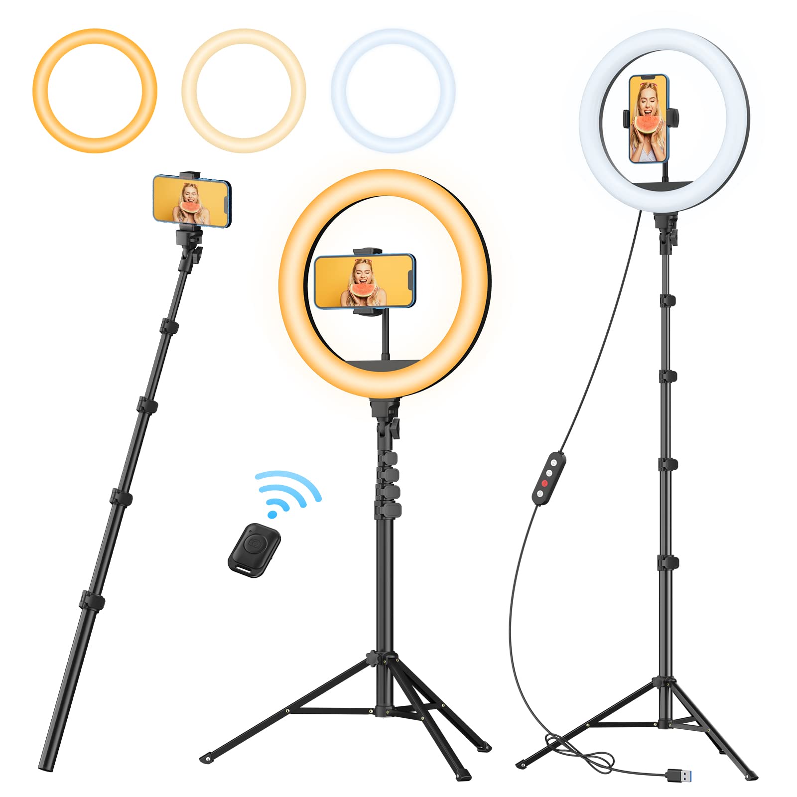 Todi 12'' Ring Light With 63'' Extendable Tripod Stand, Selfie Ring Light With Phone Holder And Wireless Remote, ?2 In 1? Dimmab