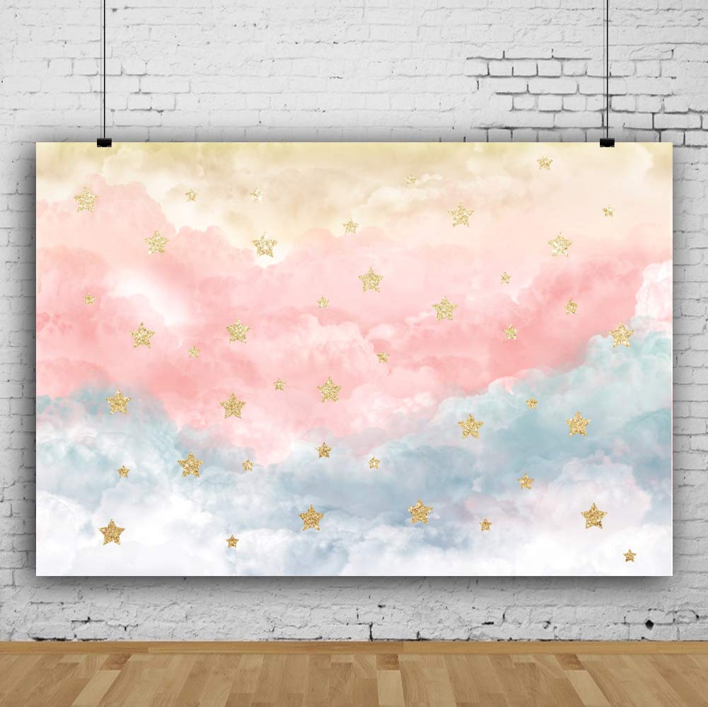 Dashan 7X5Ft Polyester Clouds Twinkle Twinkle Little Star Gender Reveal Backdrop Star Baby Shower Girl Cake Smash 1St Birthday P
