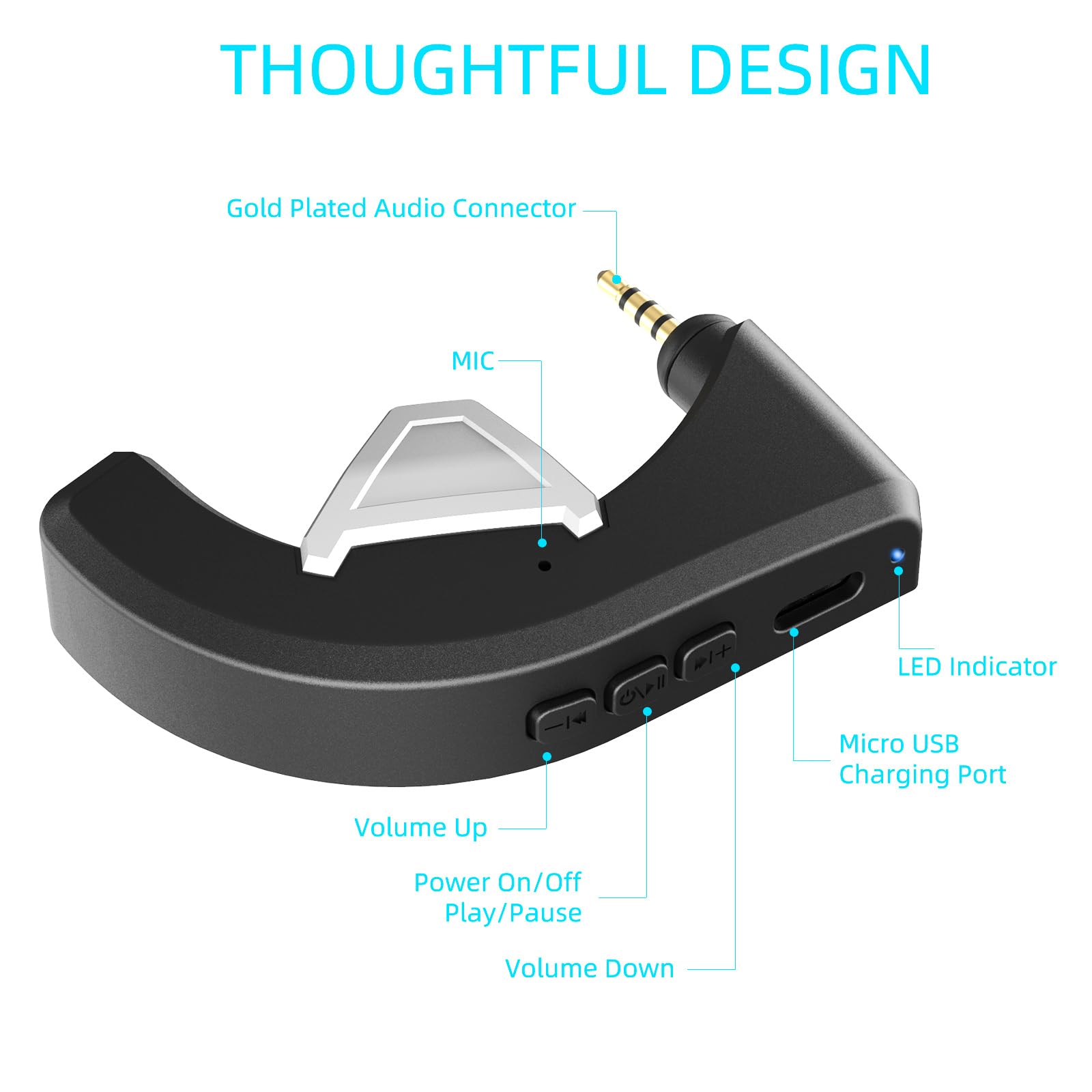 Yocowoco Aptx Wireless Bluetooth 5.0 Adapter For Bose Qc3 Quietcomfort 3 With Mic/Volume Control, Black